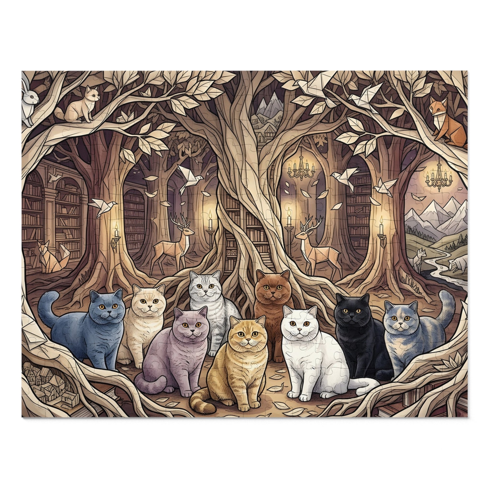 British Shorthair Cat Origami Forest Library Jigsaw Puzzle