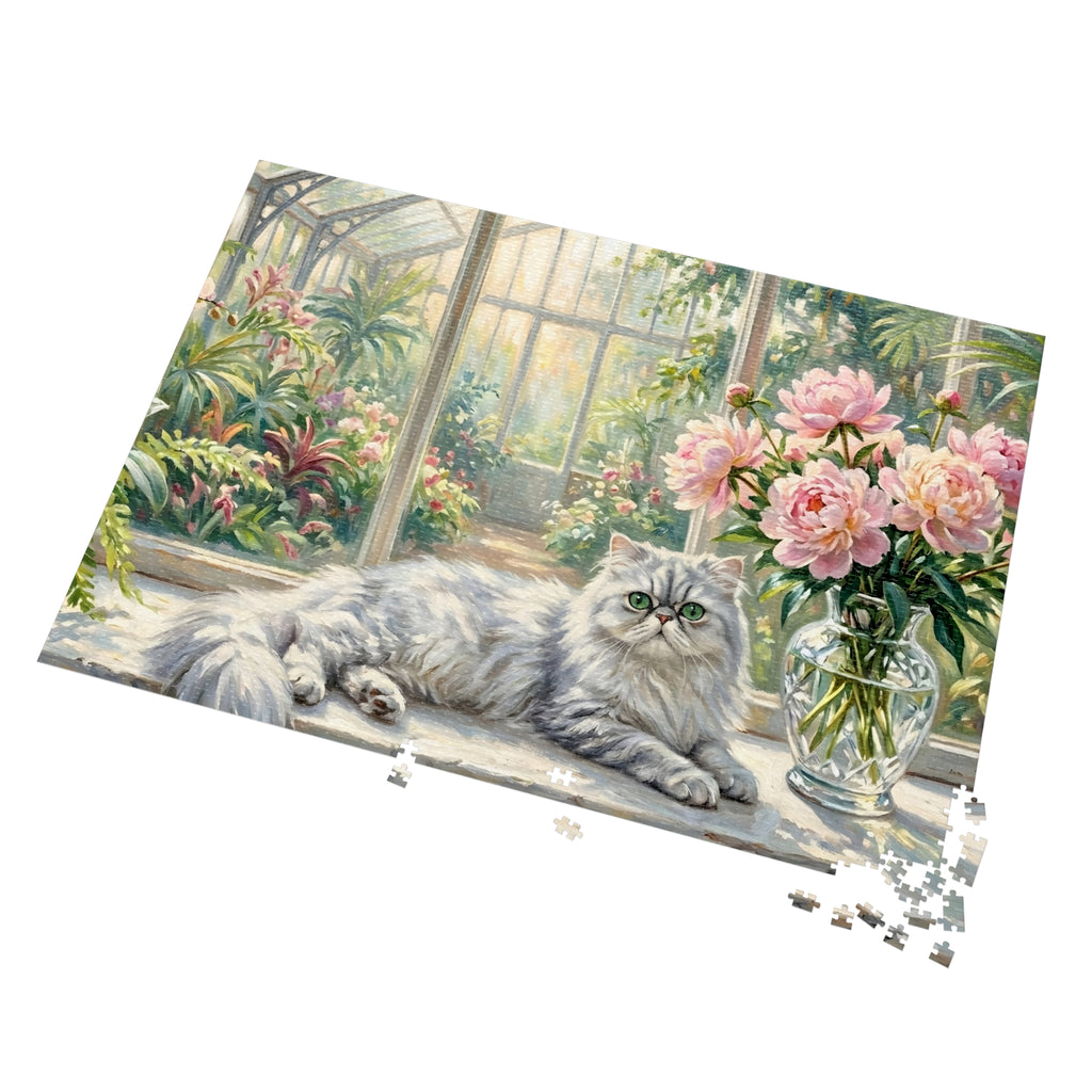Silver Chinchilla Persian Greenhouse Peonies Jigsaw Puzzle