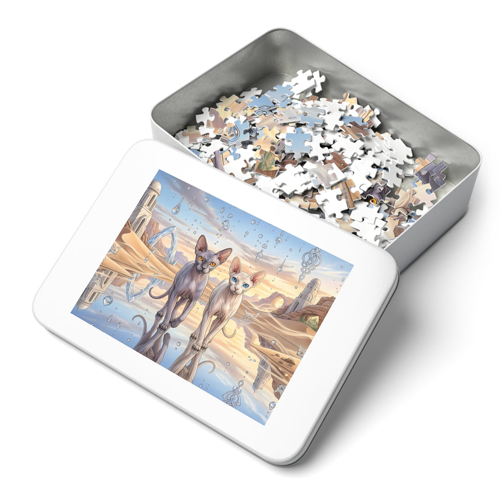Sphynx Cat Desert Oasis Crystal Water Reflection Jigsaw Puzzle