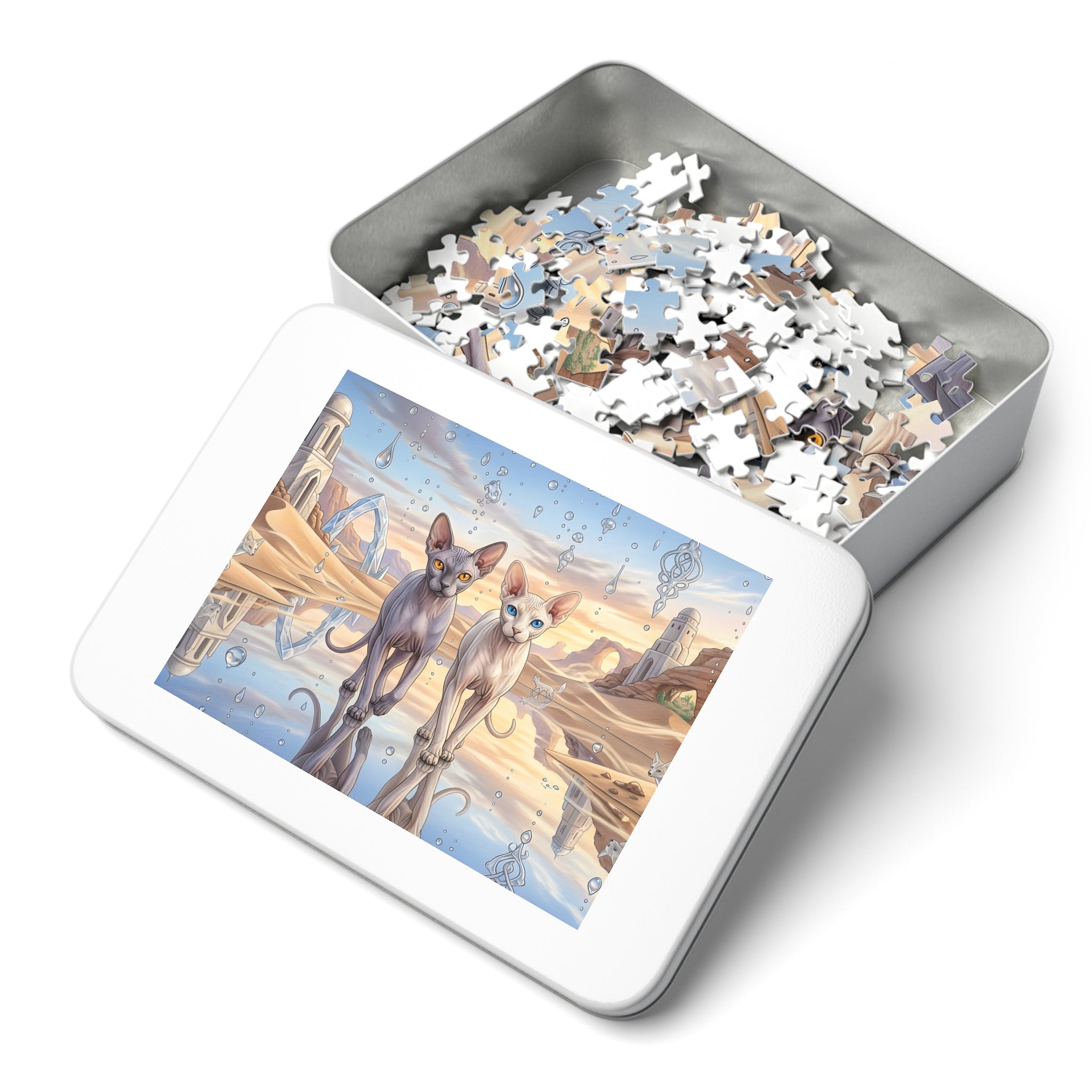 Sphynx Cat Desert Oasis Crystal Water Reflection Jigsaw Puzzle