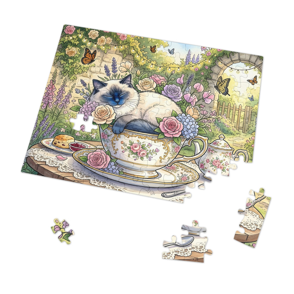 Blue Point Ragdoll Teacup Garden Party Jigsaw Puzzle