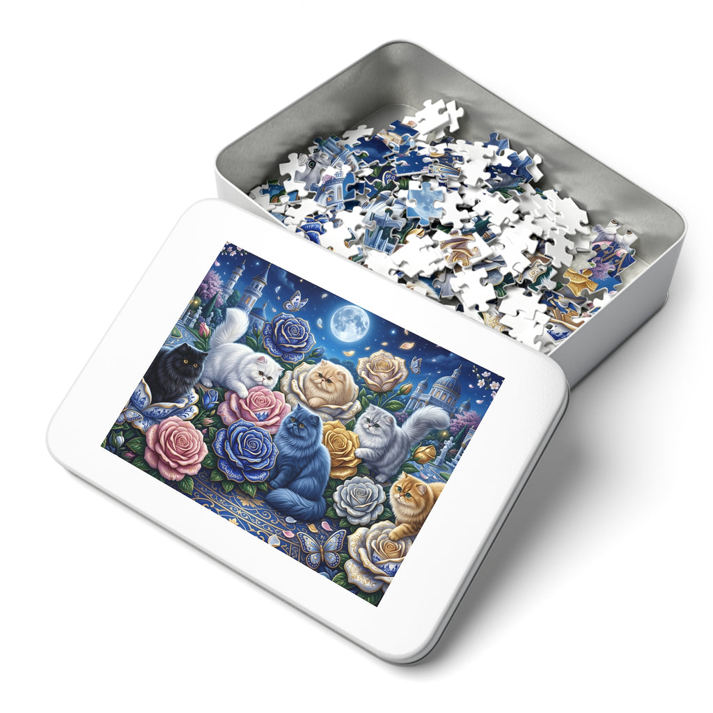 Persian Cat Moonlight Rose Garden Jigsaw Puzzle