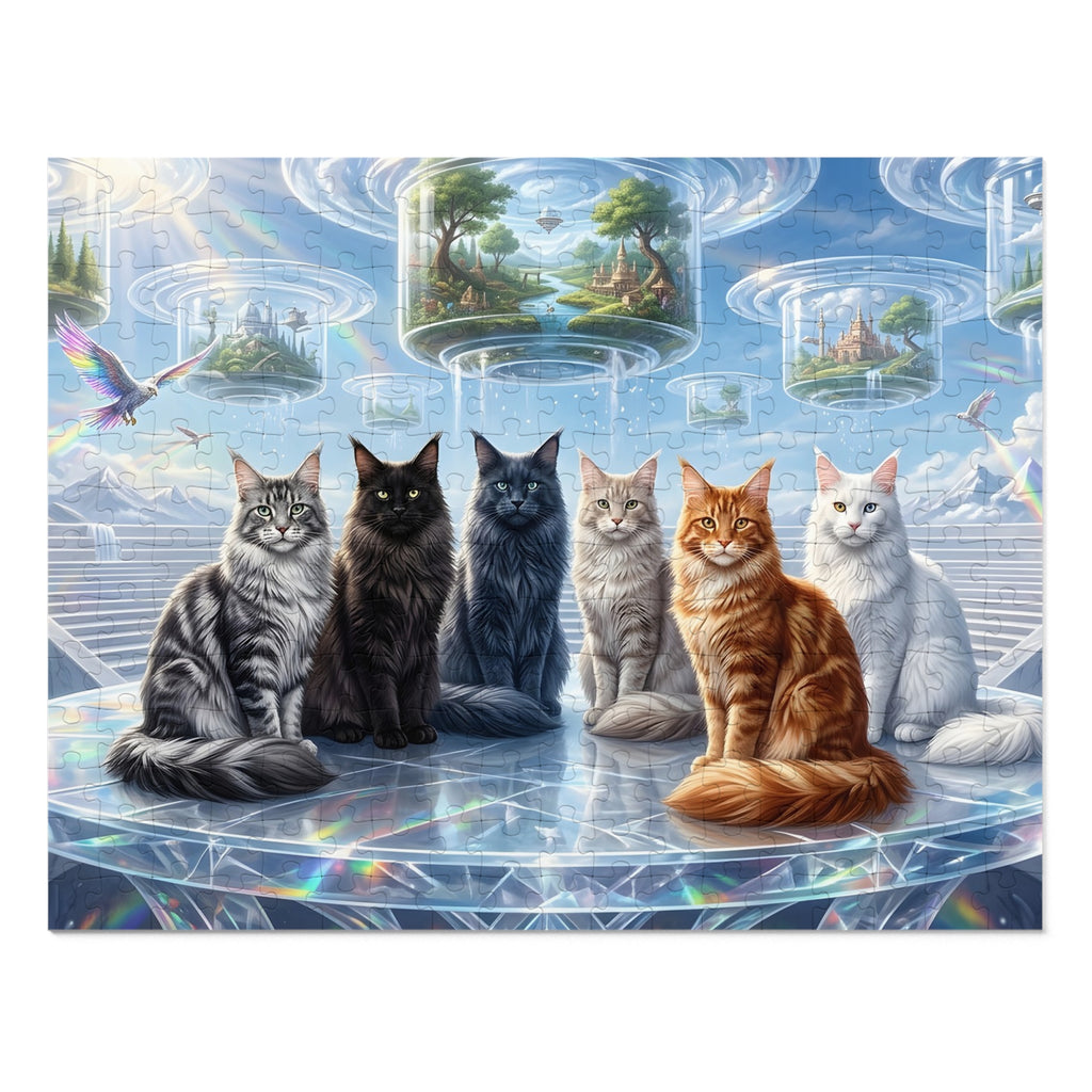Maine Coon Cat Floating Glass Terrarium Celestial Rainbow Sanctuary Jigsaw Puzzle