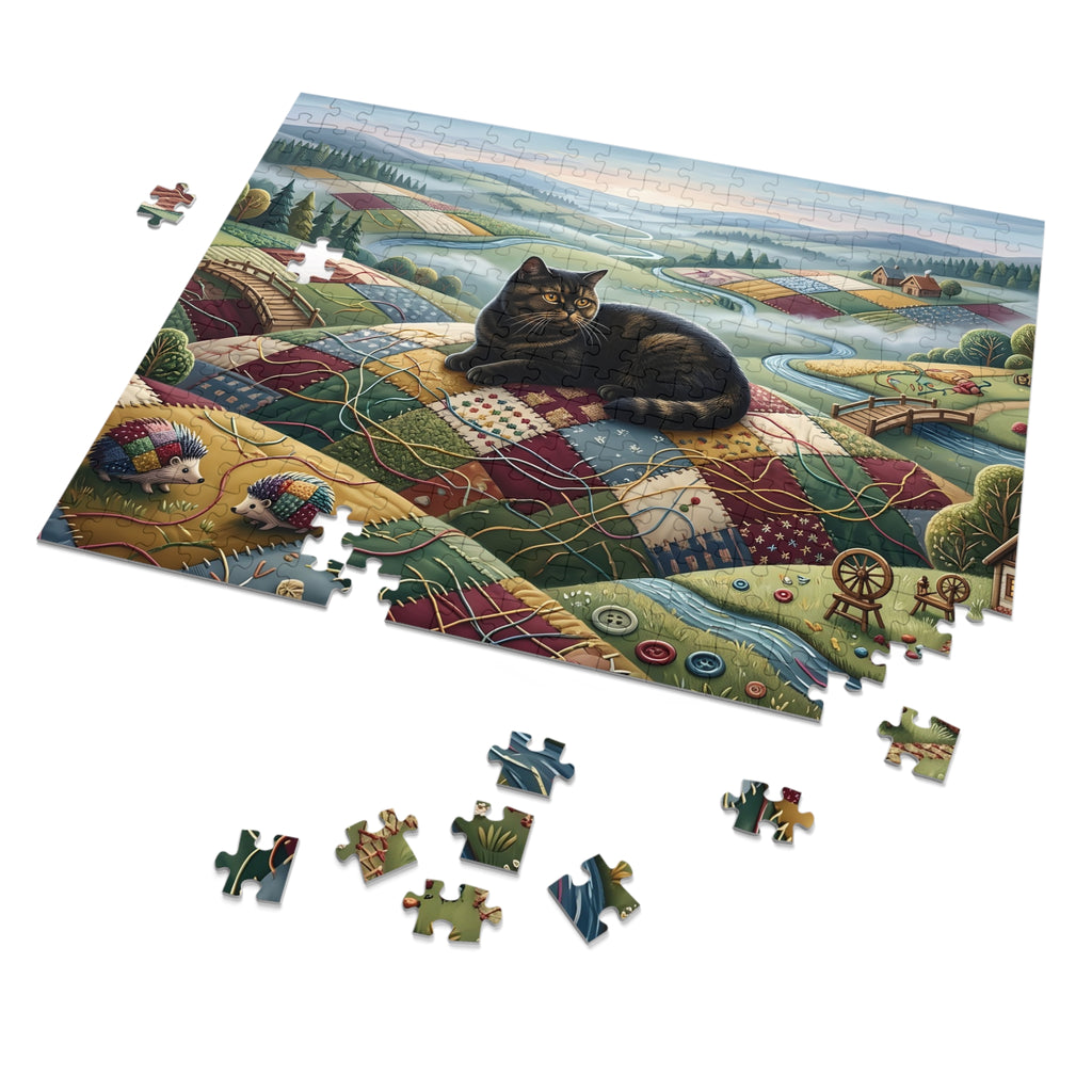 British Shorthair Patchwork Quilt Countryside Jigsaw Puzzle