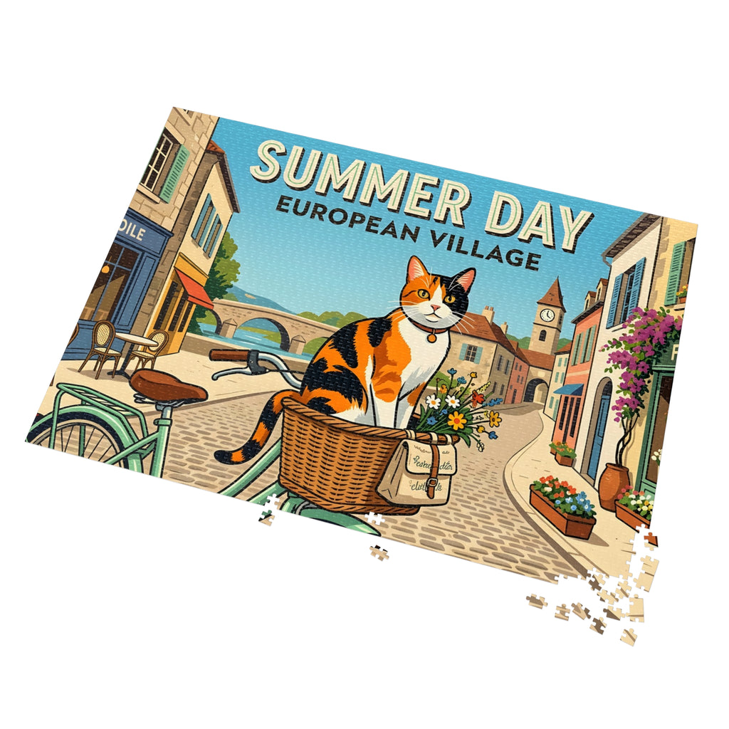 Calico American Shorthair Summer Day European Village Jigsaw Puzzle