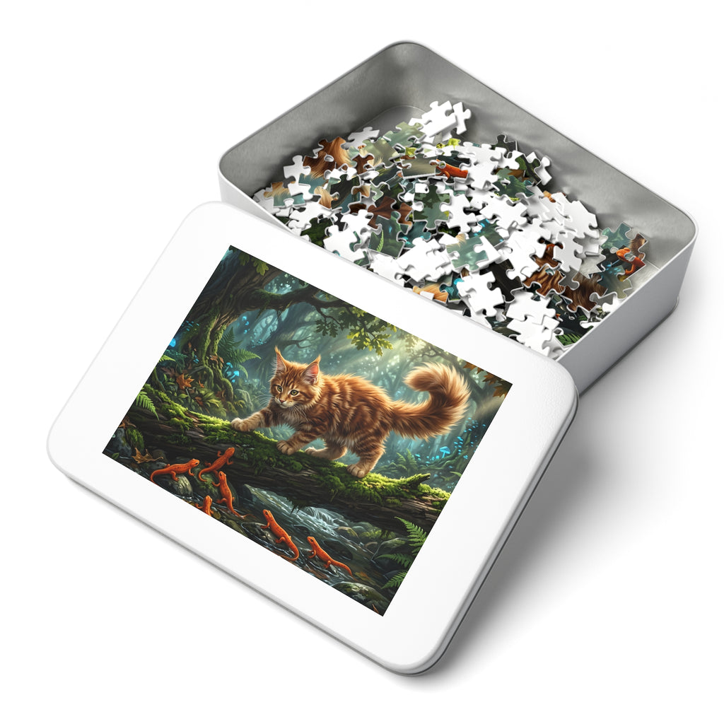 Orange Tabby Maine Coon Kitten Forest Salamanders Jigsaw Puzzle