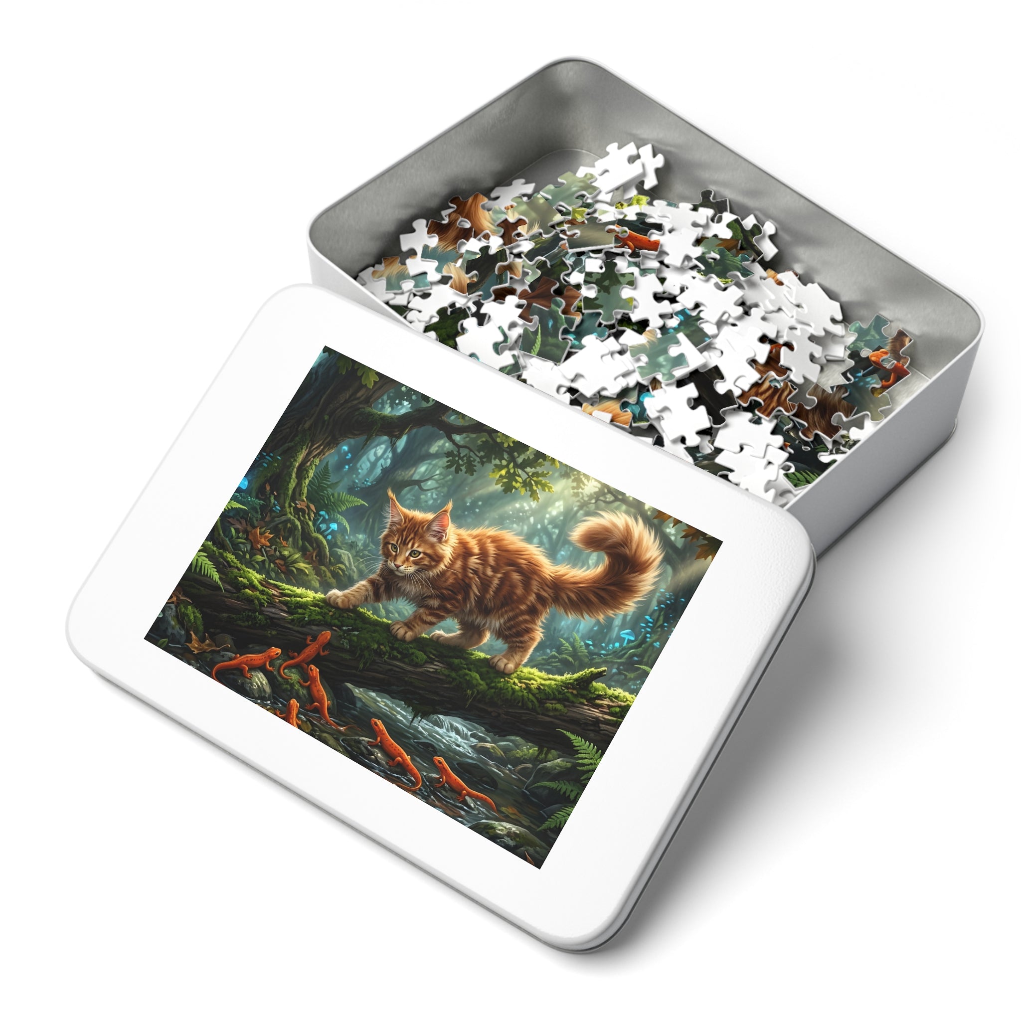 Orange Tabby Maine Coon Kitten Forest Salamanders Jigsaw Puzzle