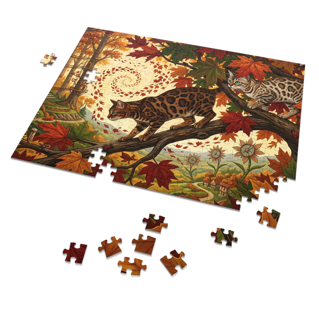 Bengal Cat Autumn Leaf Vortex Forest Jigsaw Puzzle