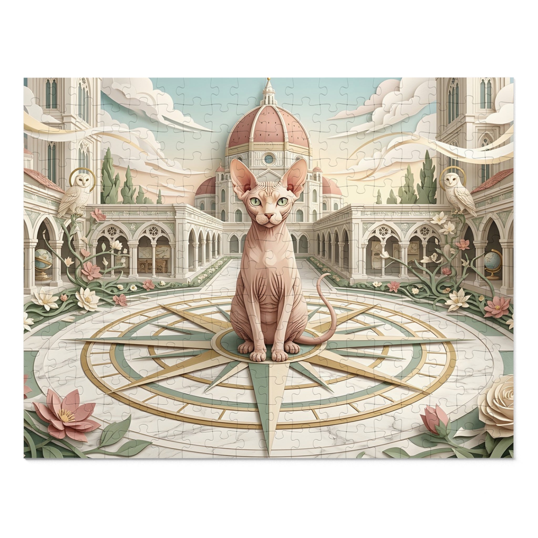 Sphynx Cat Renaissance Cathedral Compass Courtyard Jigsaw Puzzle