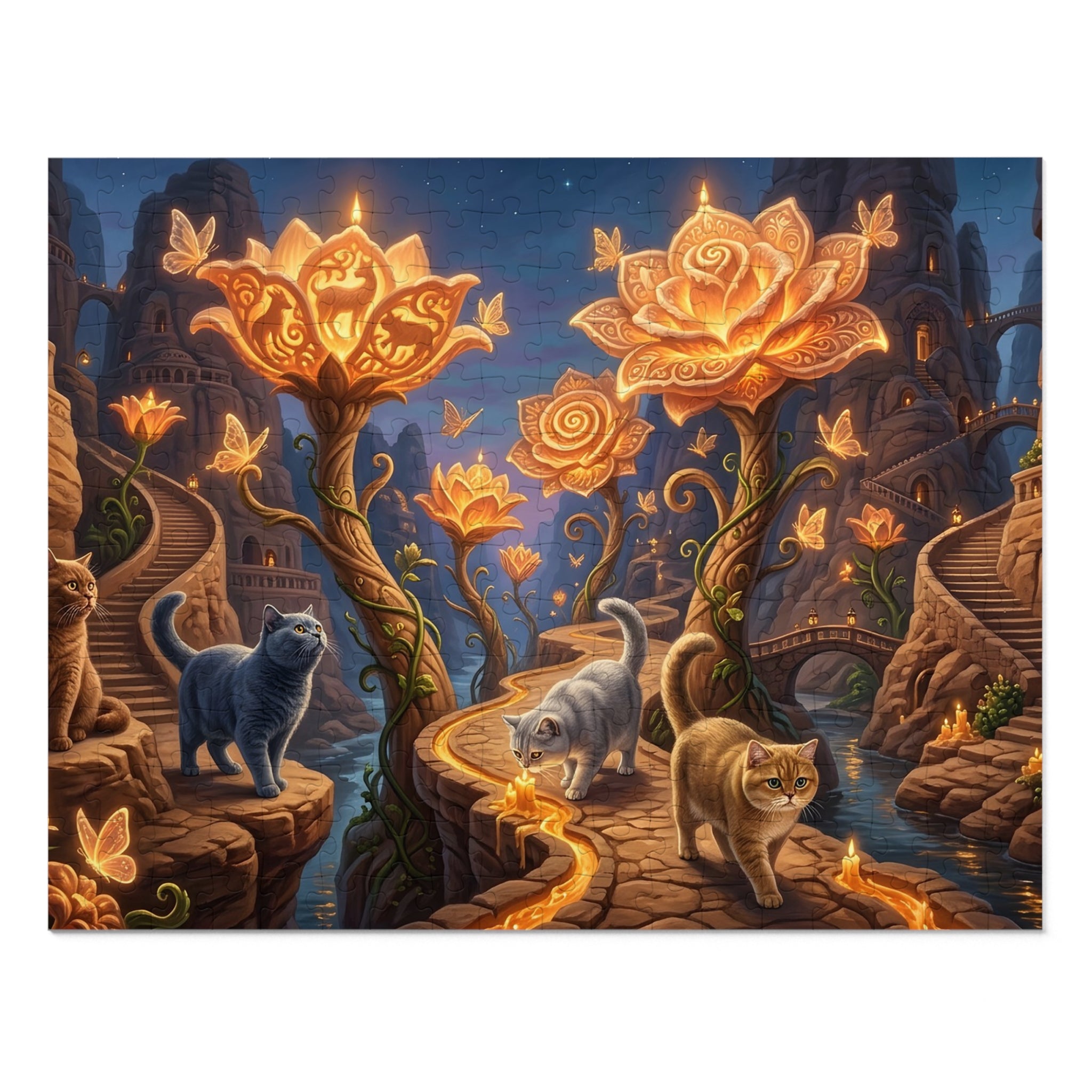 British Shorthair Glowing Candle Flower Canyon Jigsaw Puzzle