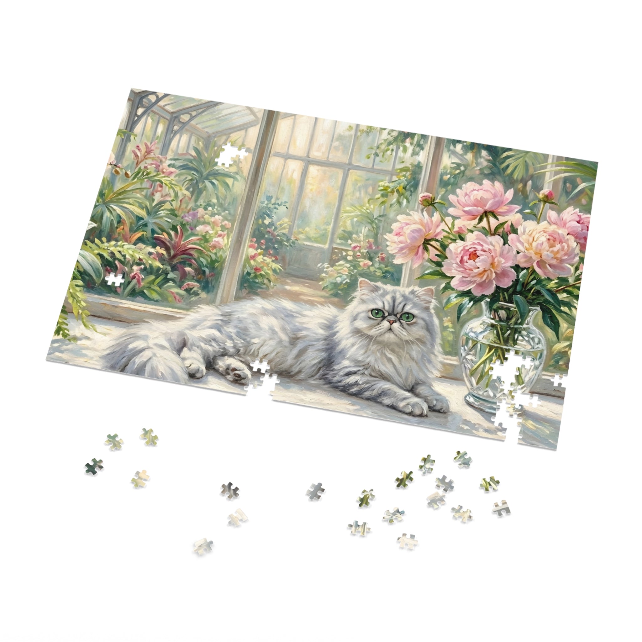 Silver Chinchilla Persian Greenhouse Peonies Jigsaw Puzzle