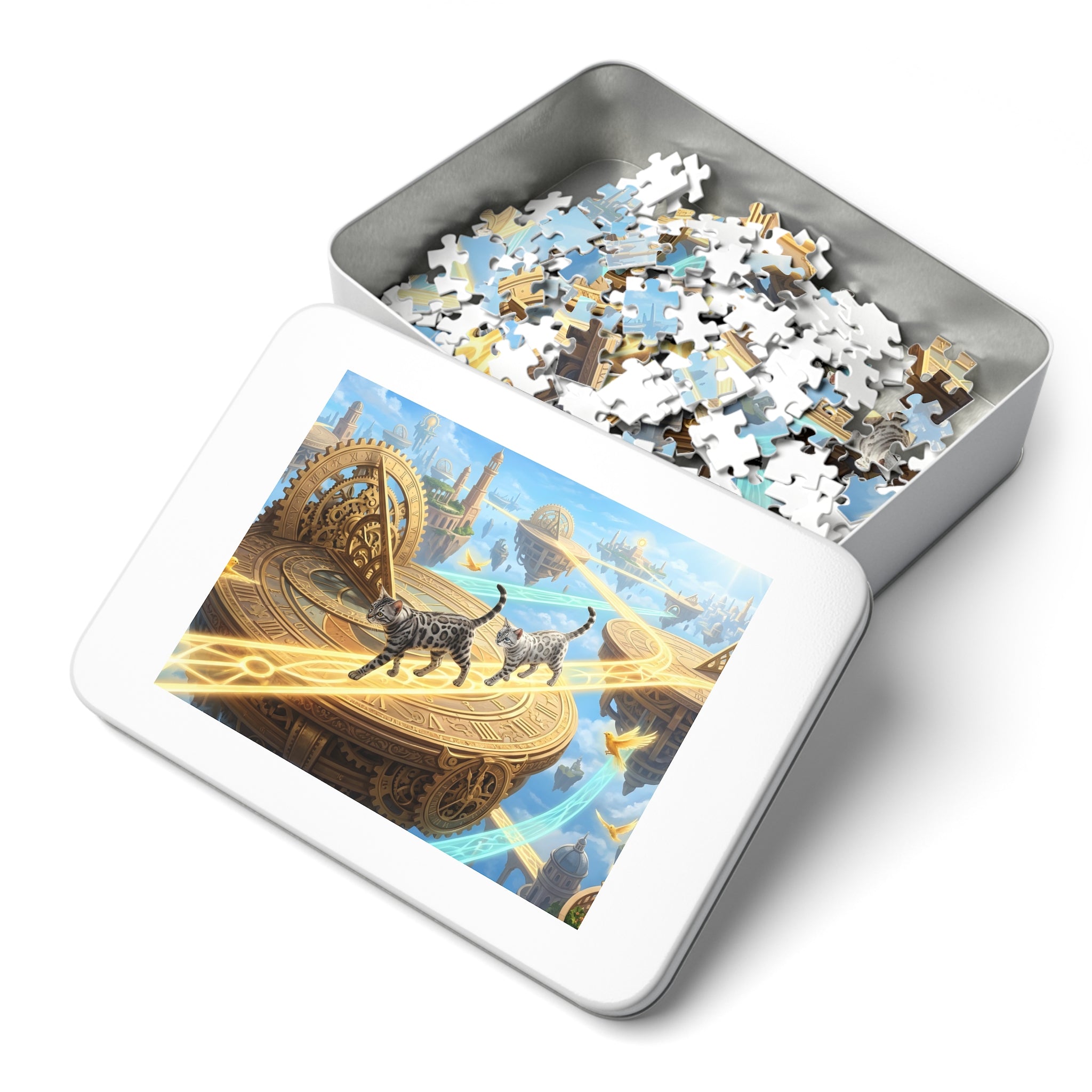 Silver Bengal Kitten Sundial Sky Realm Jigsaw Puzzle