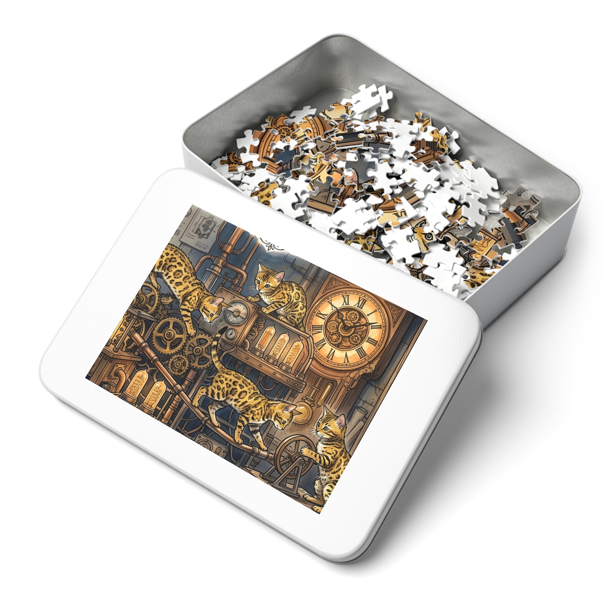 Bengal Kittens Steampunk Clockwork Workshop Jigsaw Puzzle