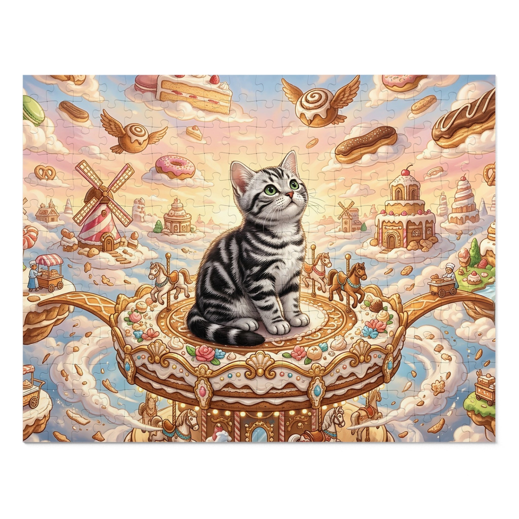 American Shorthair Kitten Sweet Pastry Carousel Jigsaw Puzzle