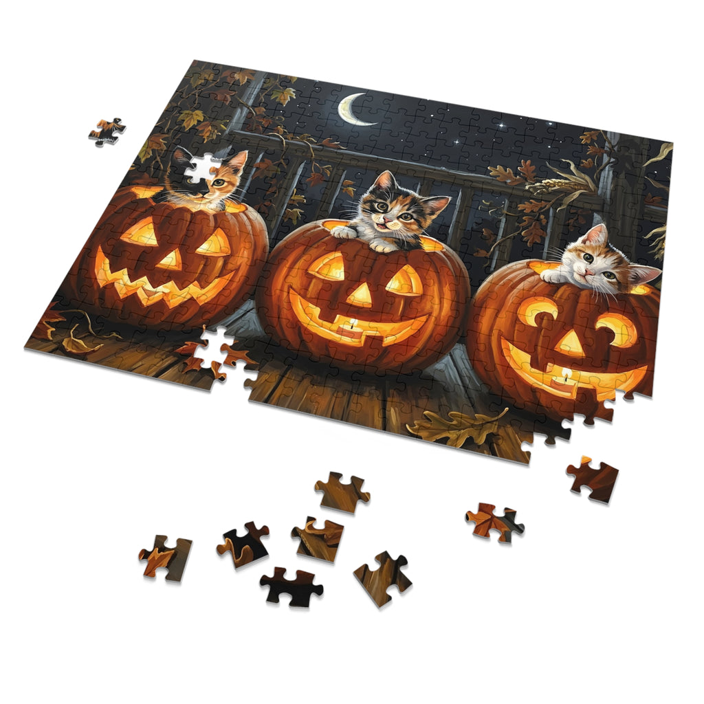 Calico American Shorthair Autumn Pumpkin Porch Jigsaw Puzzle