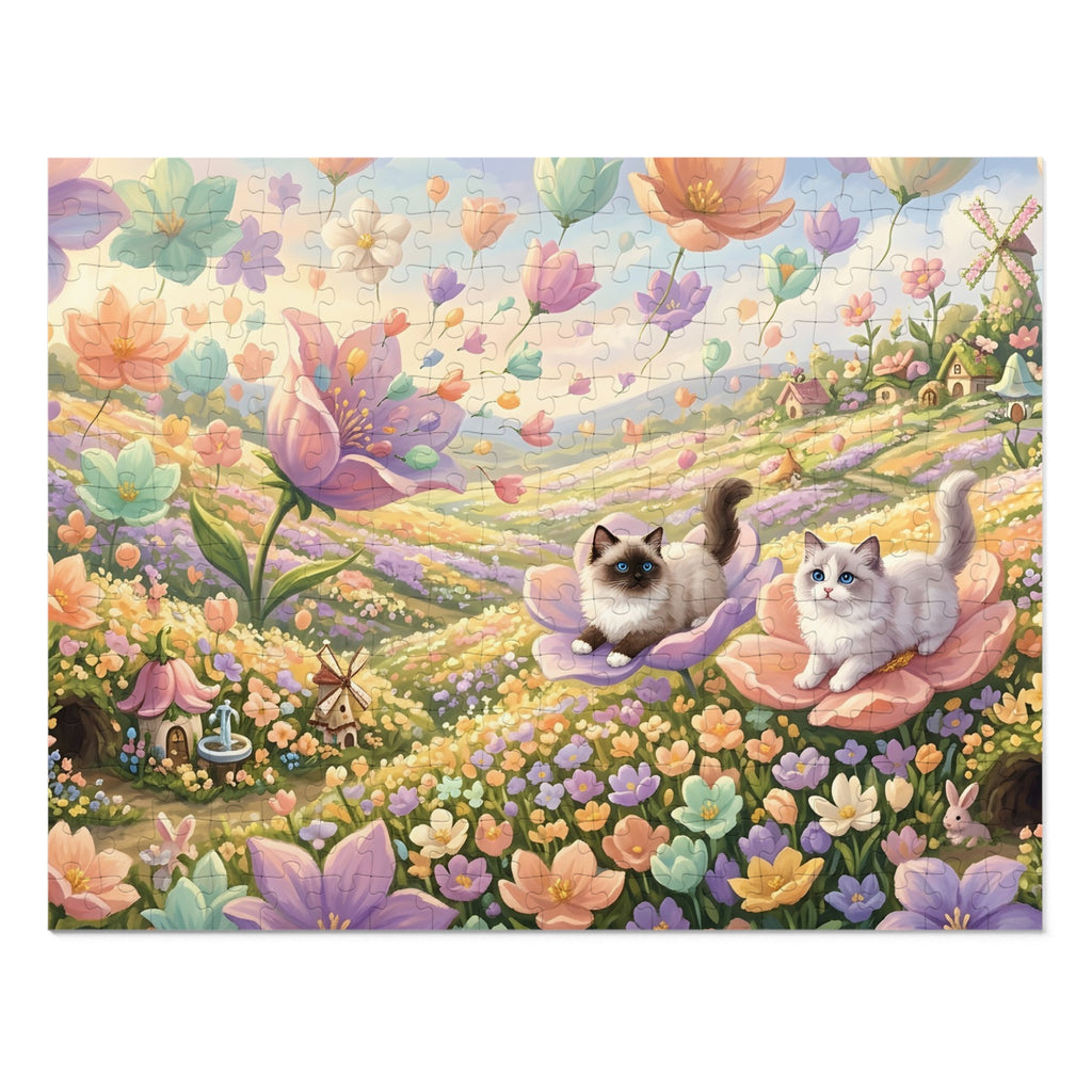 Ragdoll Kitten Pastel Floating Flower Meadow Jigsaw Puzzle