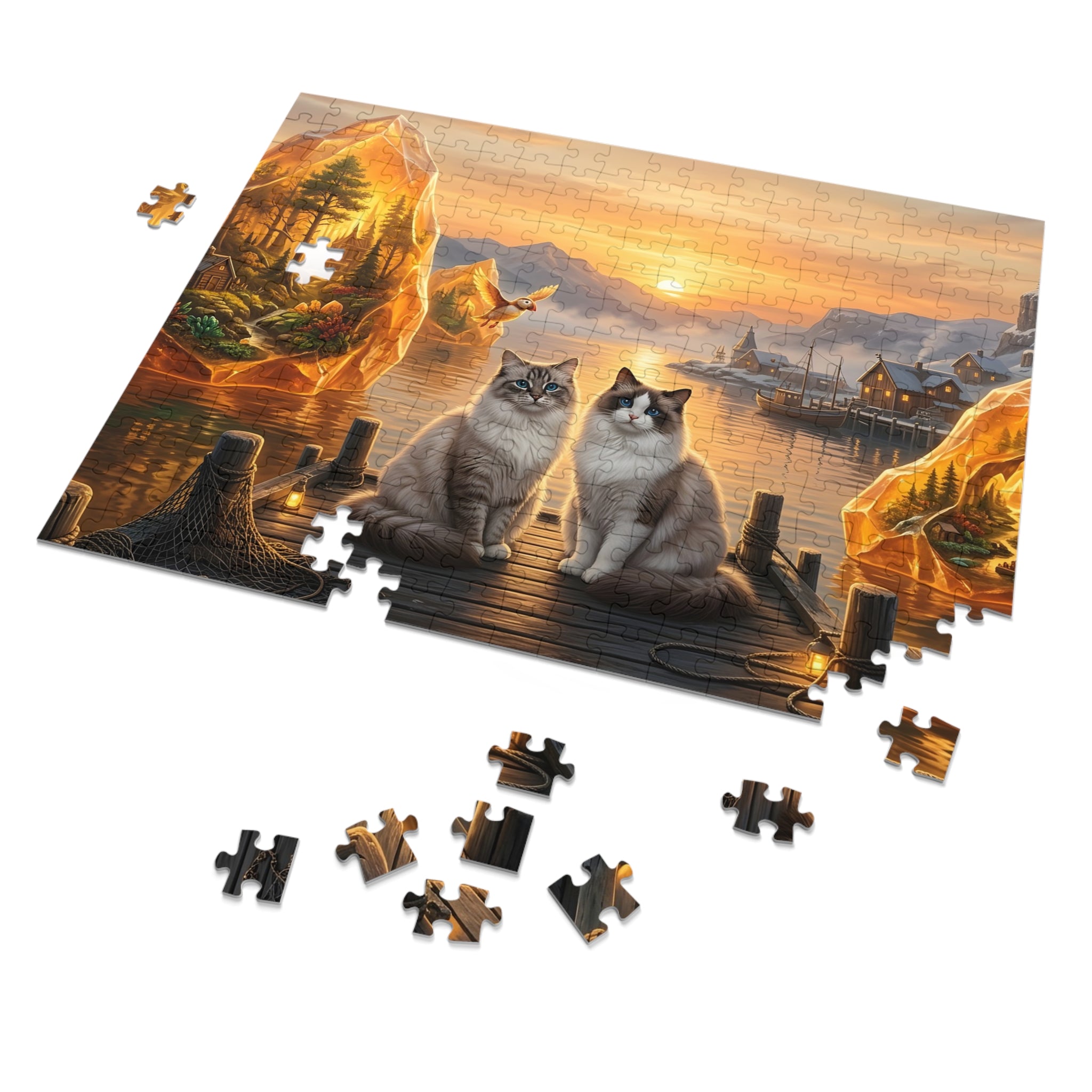 Ragdoll Cat Amber Crystal Harbor Sunset Dock Jigsaw Puzzle