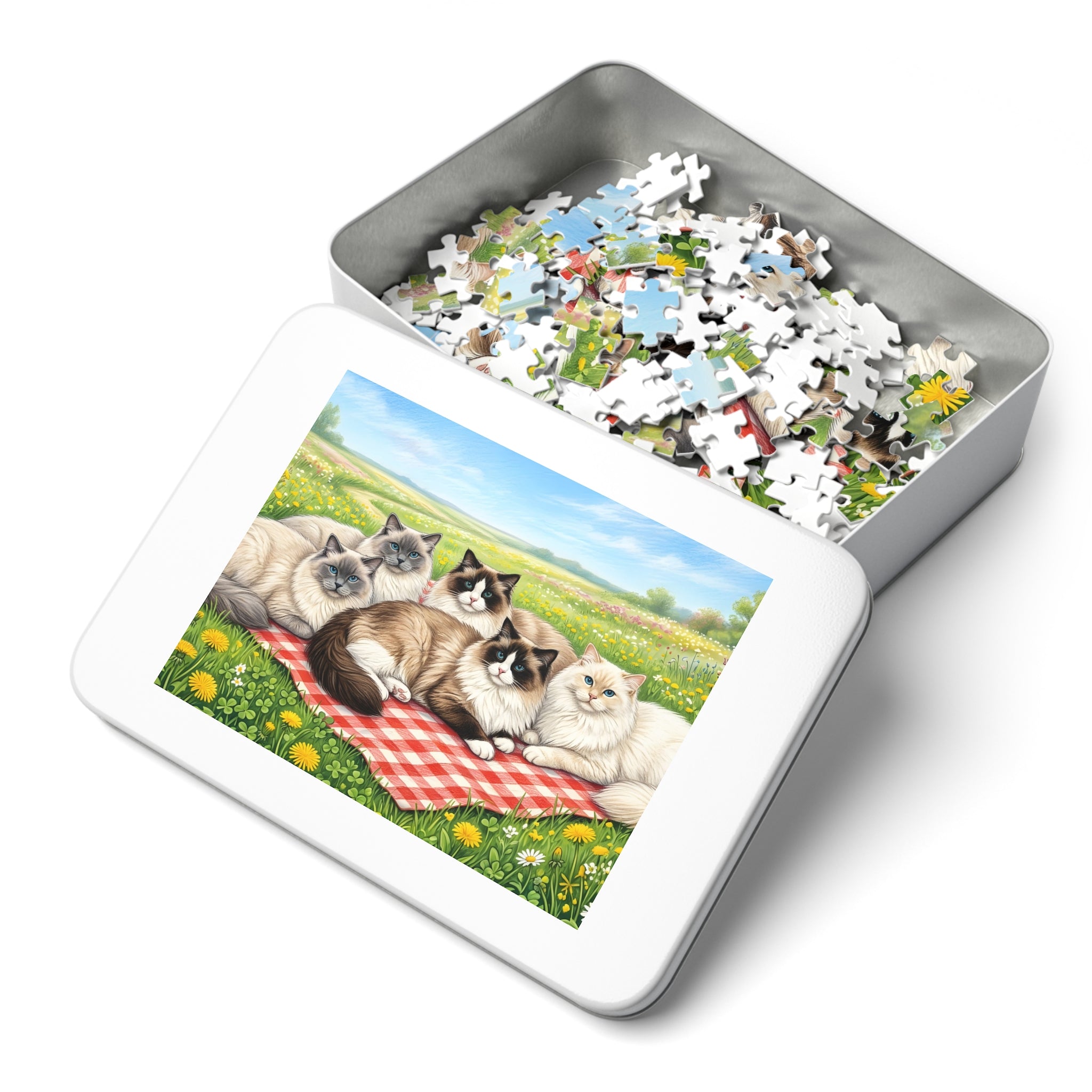Seal and Blue Point Ragdoll Cats Picnic Meadow Jigsaw Puzzle
