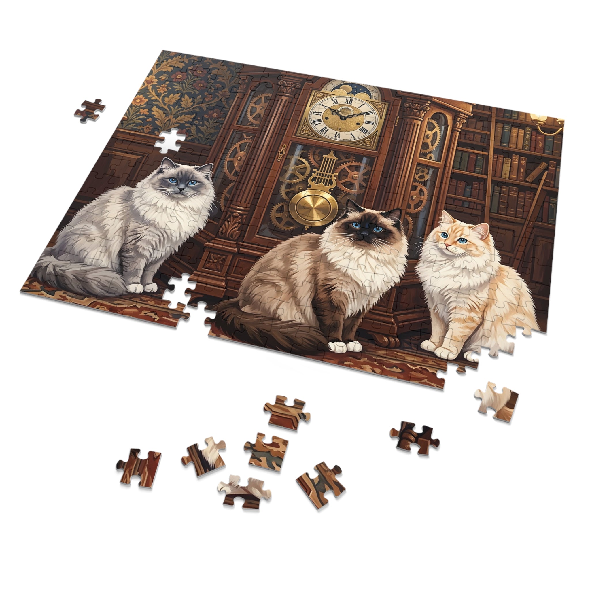 Ragdoll Cats Grandfather Clock Library Jigsaw Puzzle