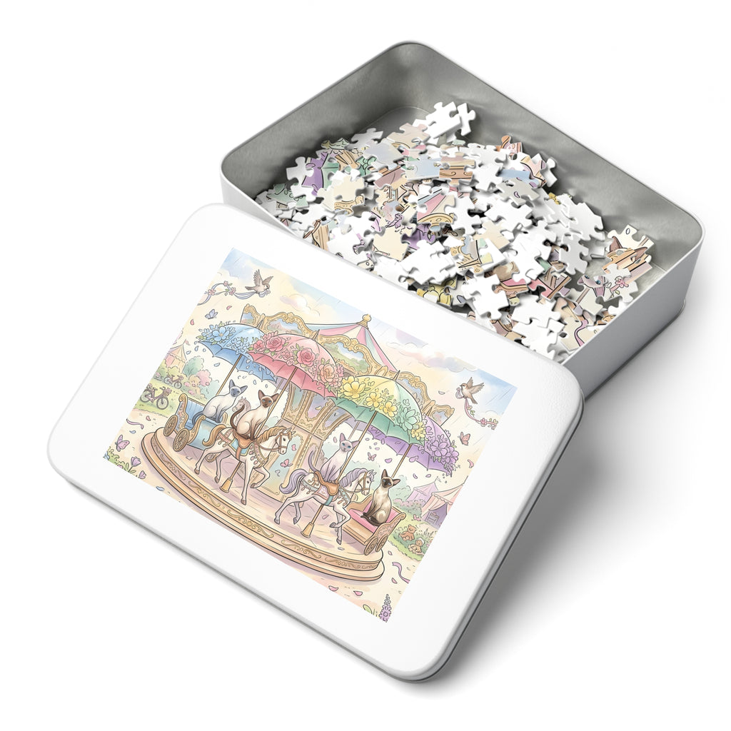 Siamese Cat Floral Carousel Jigsaw Puzzle