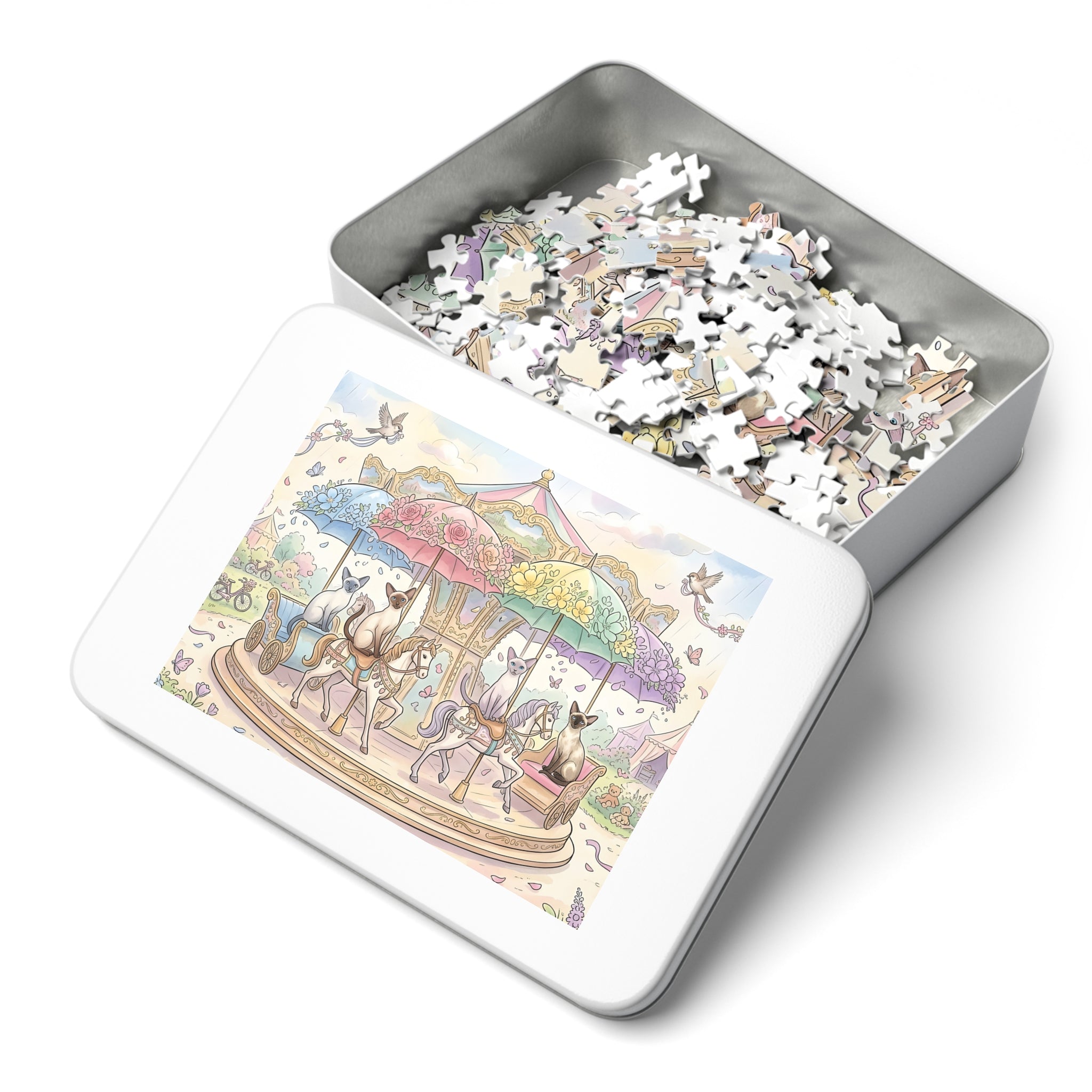 Siamese Cat Floral Carousel Jigsaw Puzzle