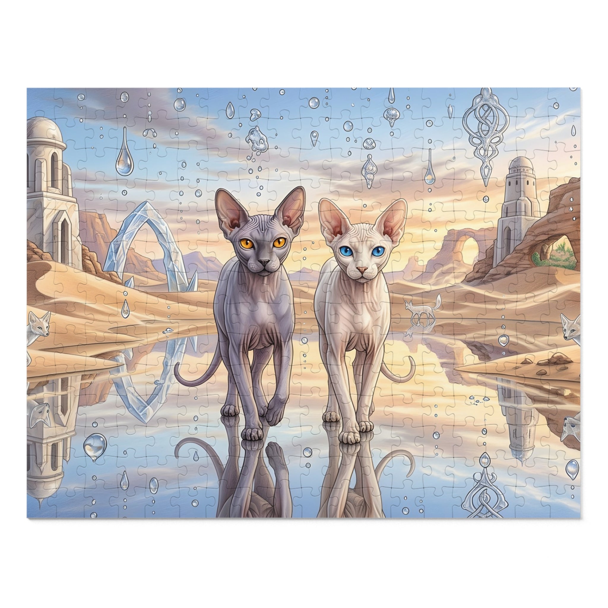 Sphynx Cat Desert Oasis Crystal Water Reflection Jigsaw Puzzle
