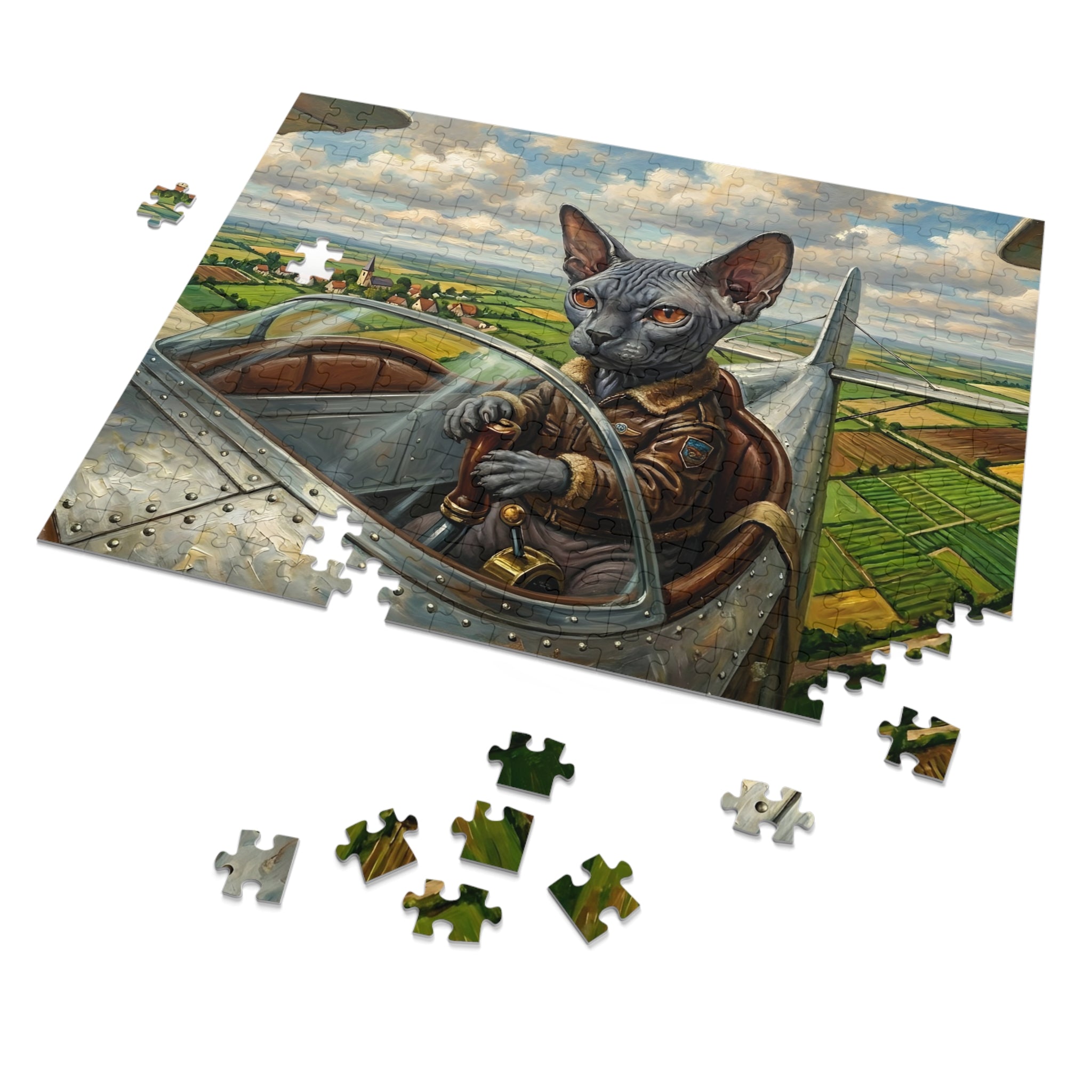 Grey Sphynx Vintage Airplane Pilot Jigsaw Puzzle