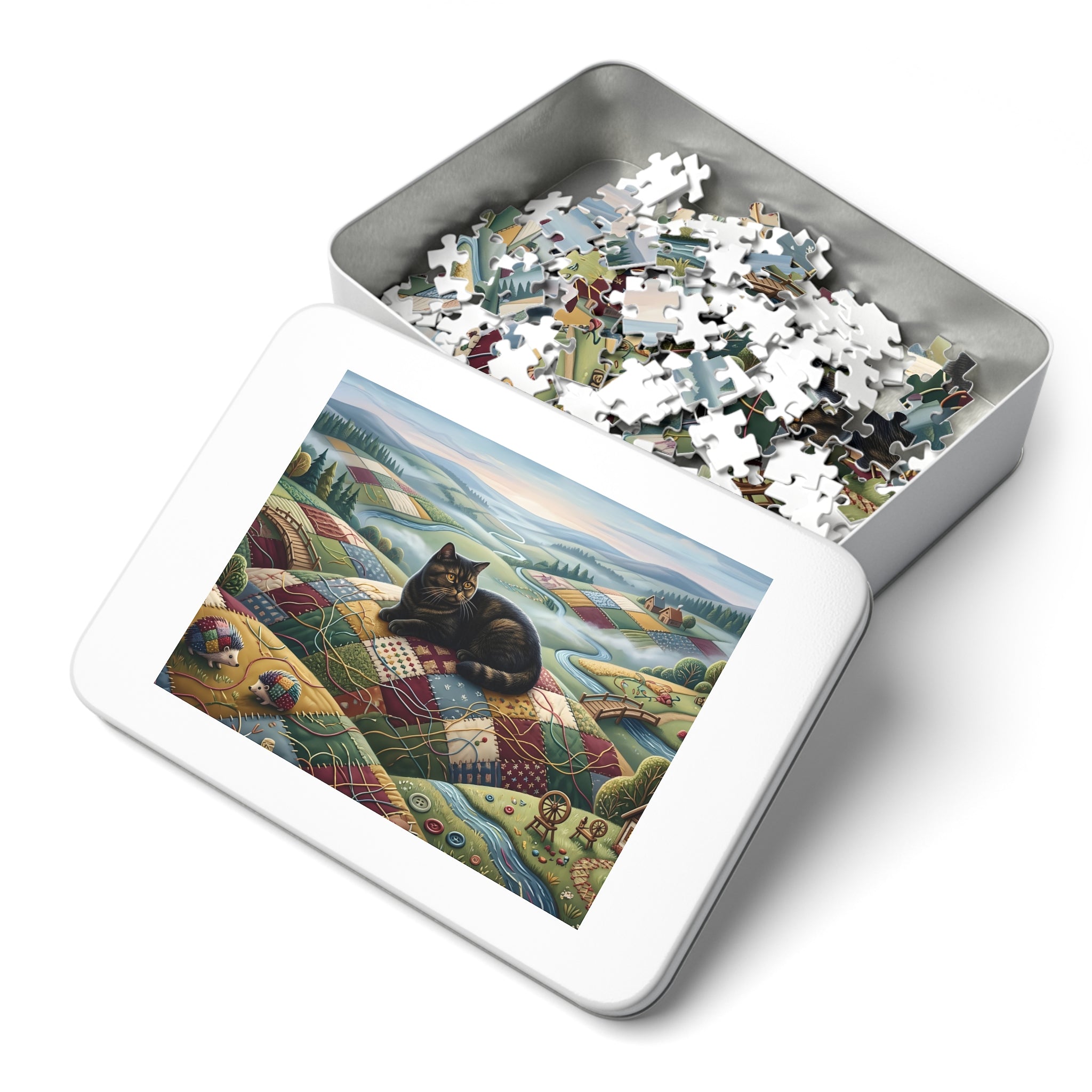 British Shorthair Patchwork Quilt Countryside Jigsaw Puzzle