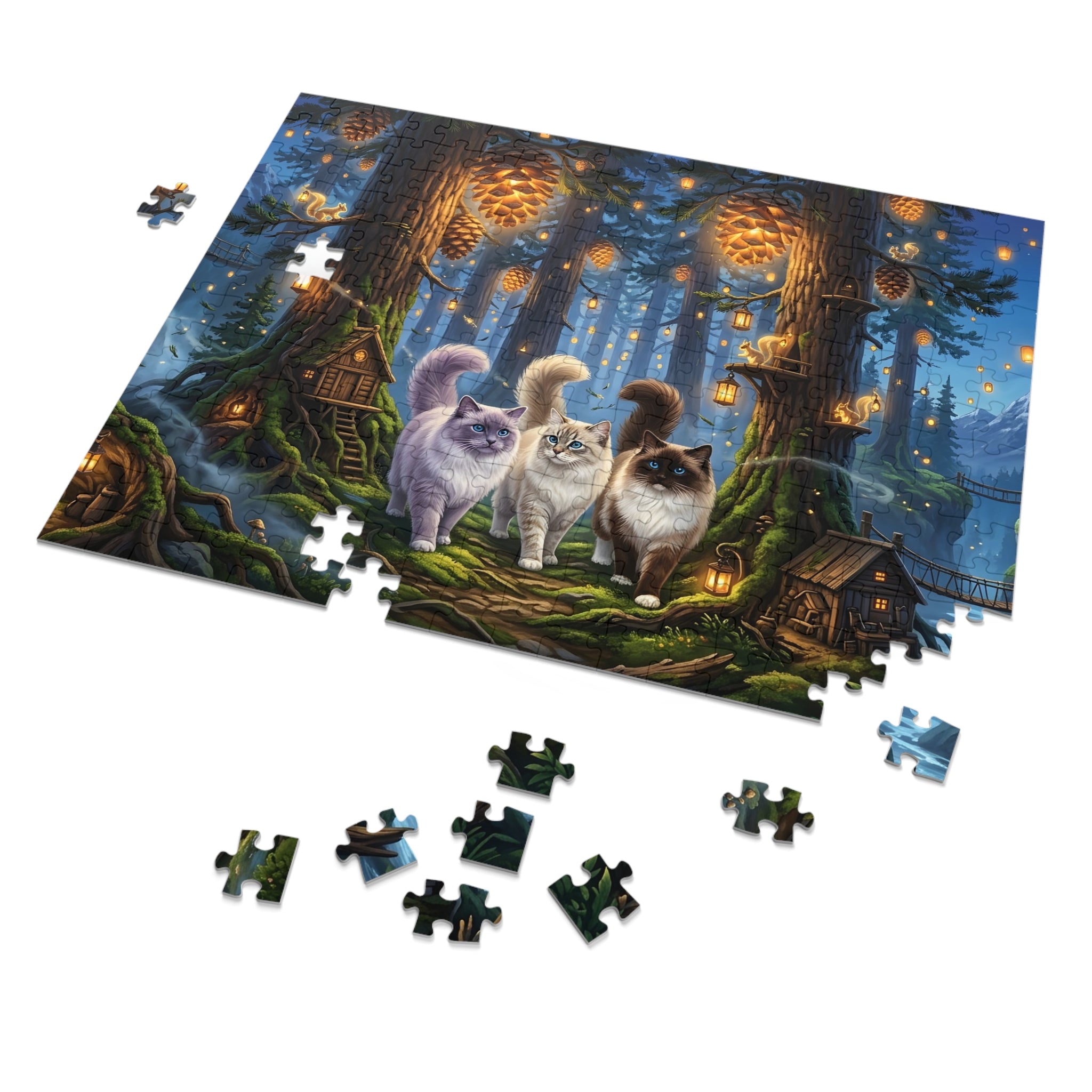 Ragdoll Cat Enchanted Pinecone Lantern Forest Jigsaw Puzzle