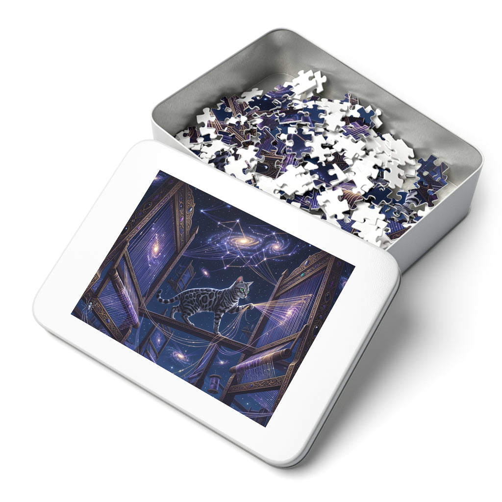 Silver Bengal Cat Cosmic Loom Tapestry Jigsaw Puzzle
