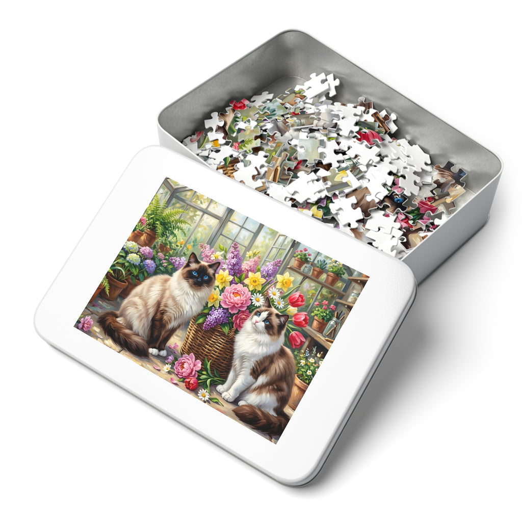 Ragdoll Cats Greenhouse Spring Flowers Jigsaw Puzzle