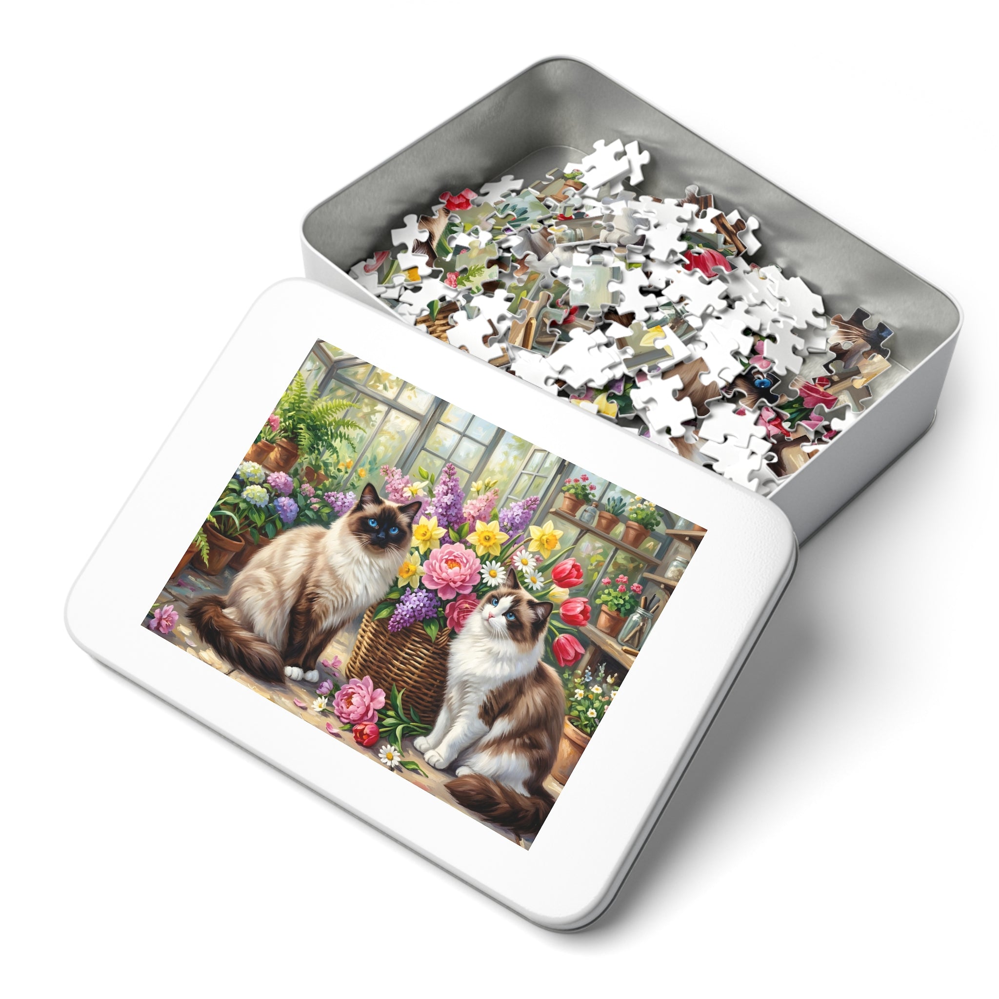 Ragdoll Cats Greenhouse Spring Flowers Jigsaw Puzzle