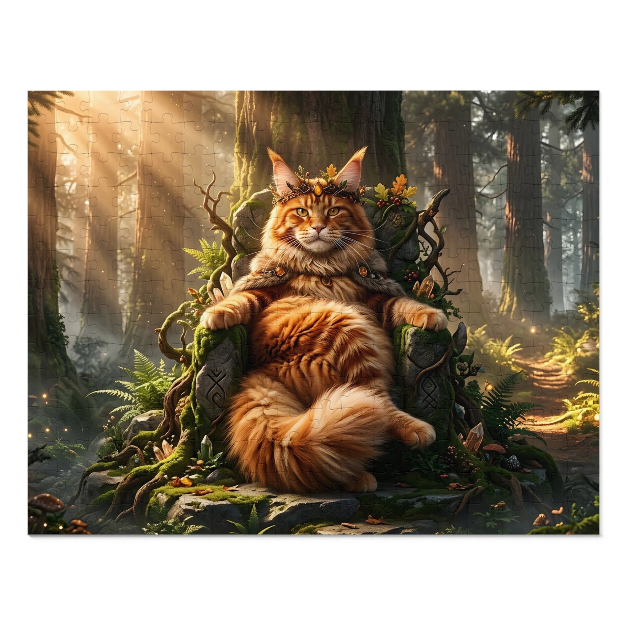 Orange Tabby Maine Coon Forest Throne King Jigsaw Puzzle