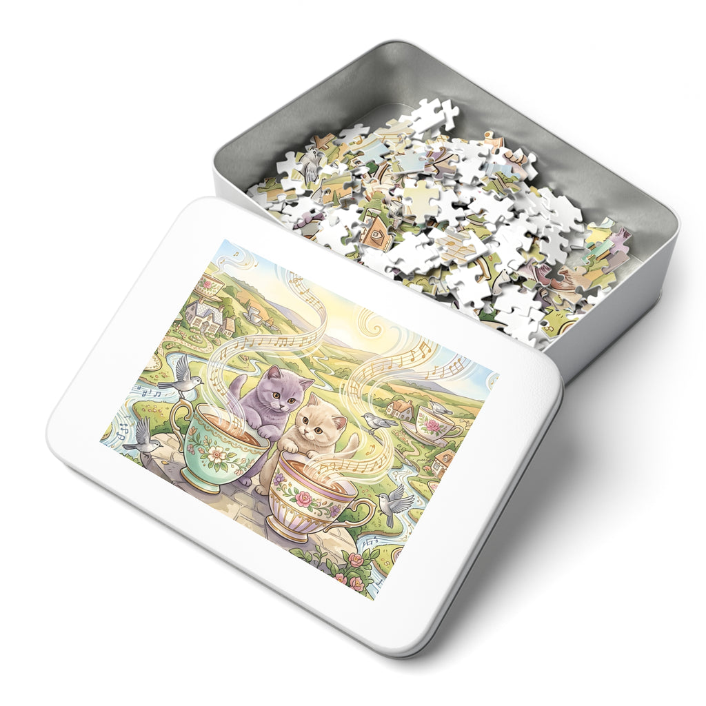 British Shorthair Kitten Musical Teacup Countryside Jigsaw Puzzle