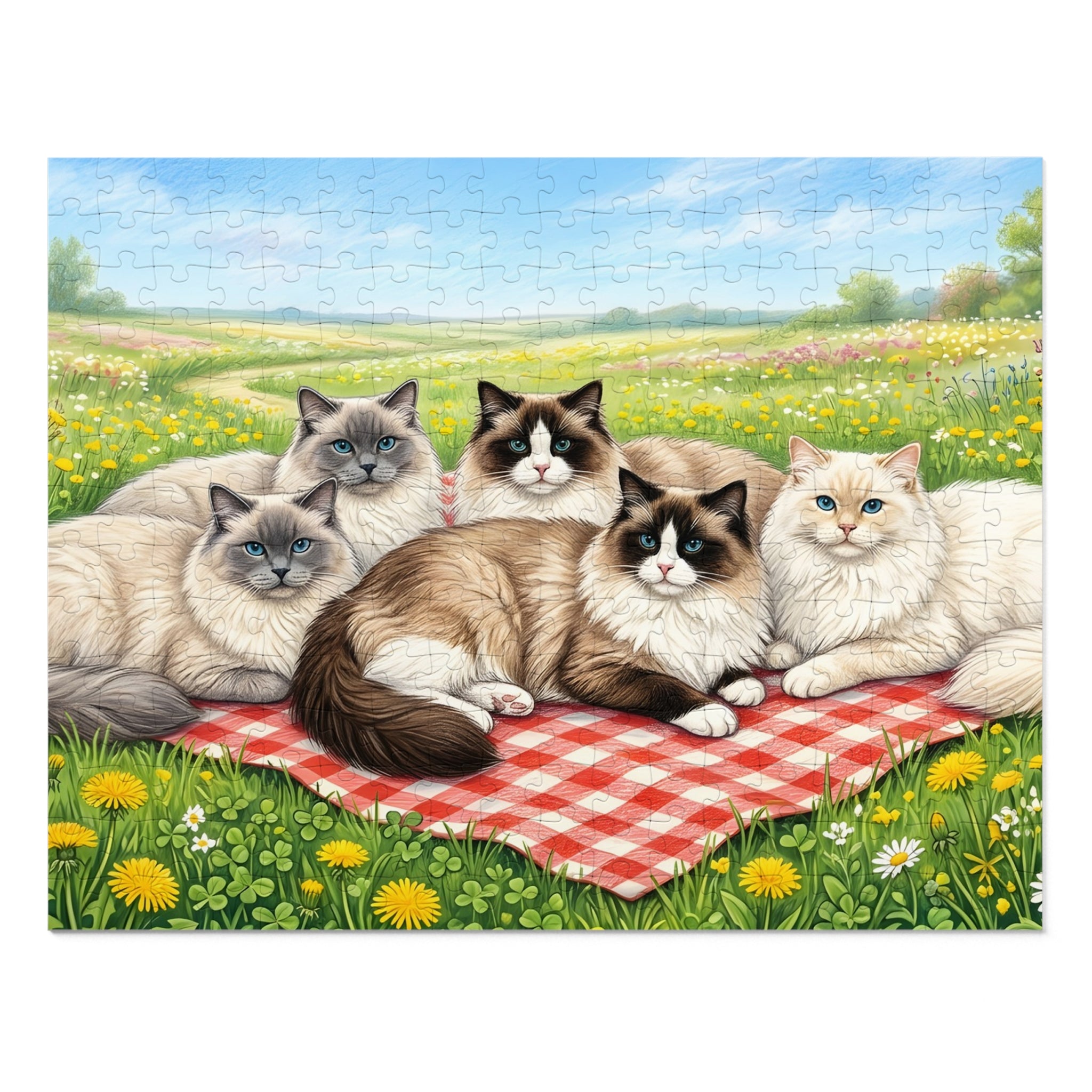 Seal and Blue Point Ragdoll Cats Picnic Meadow Jigsaw Puzzle