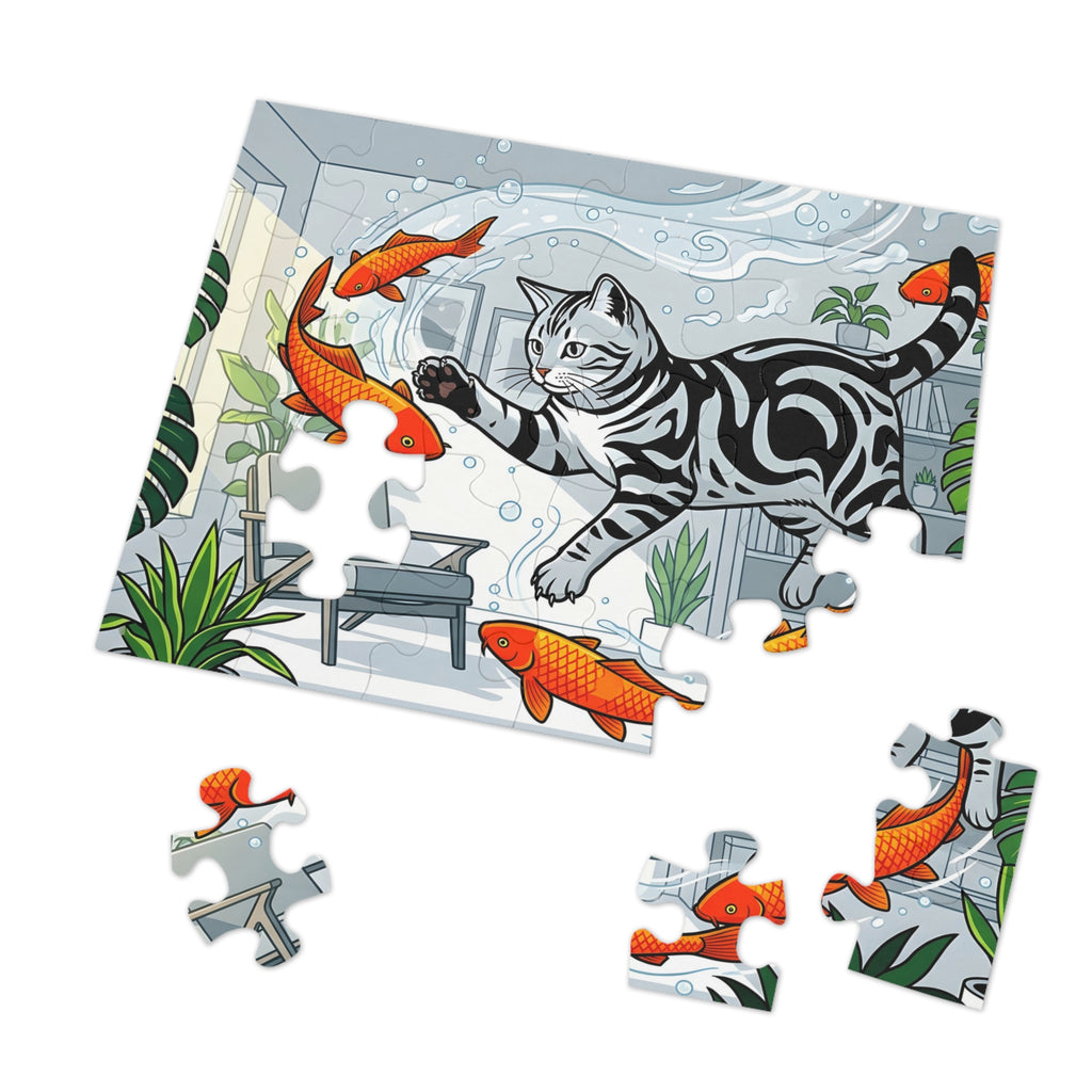 Silver Tabby American Shorthair Flying Goldfish Room Jigsaw Puzzle