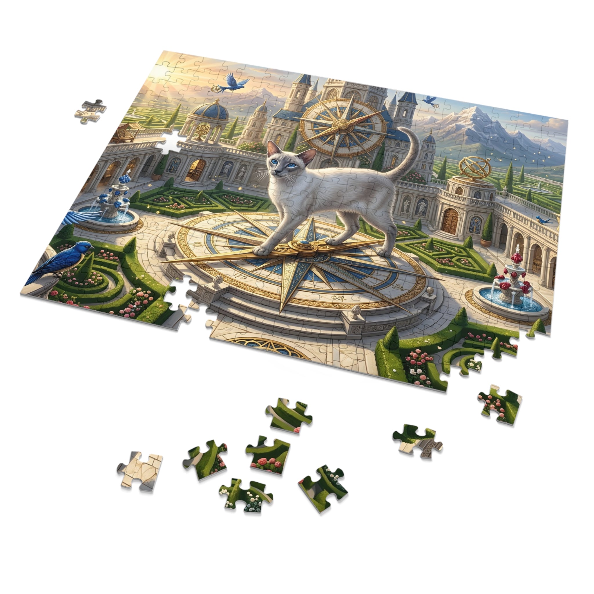 Siamese Cat Golden Compass Palace Garden Jigsaw Puzzle