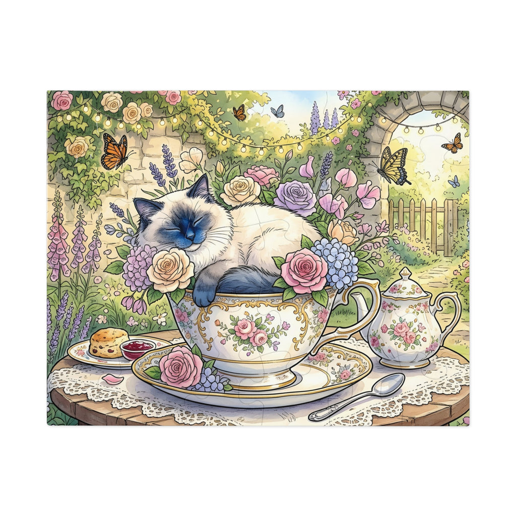 Blue Point Ragdoll Teacup Garden Party Jigsaw Puzzle