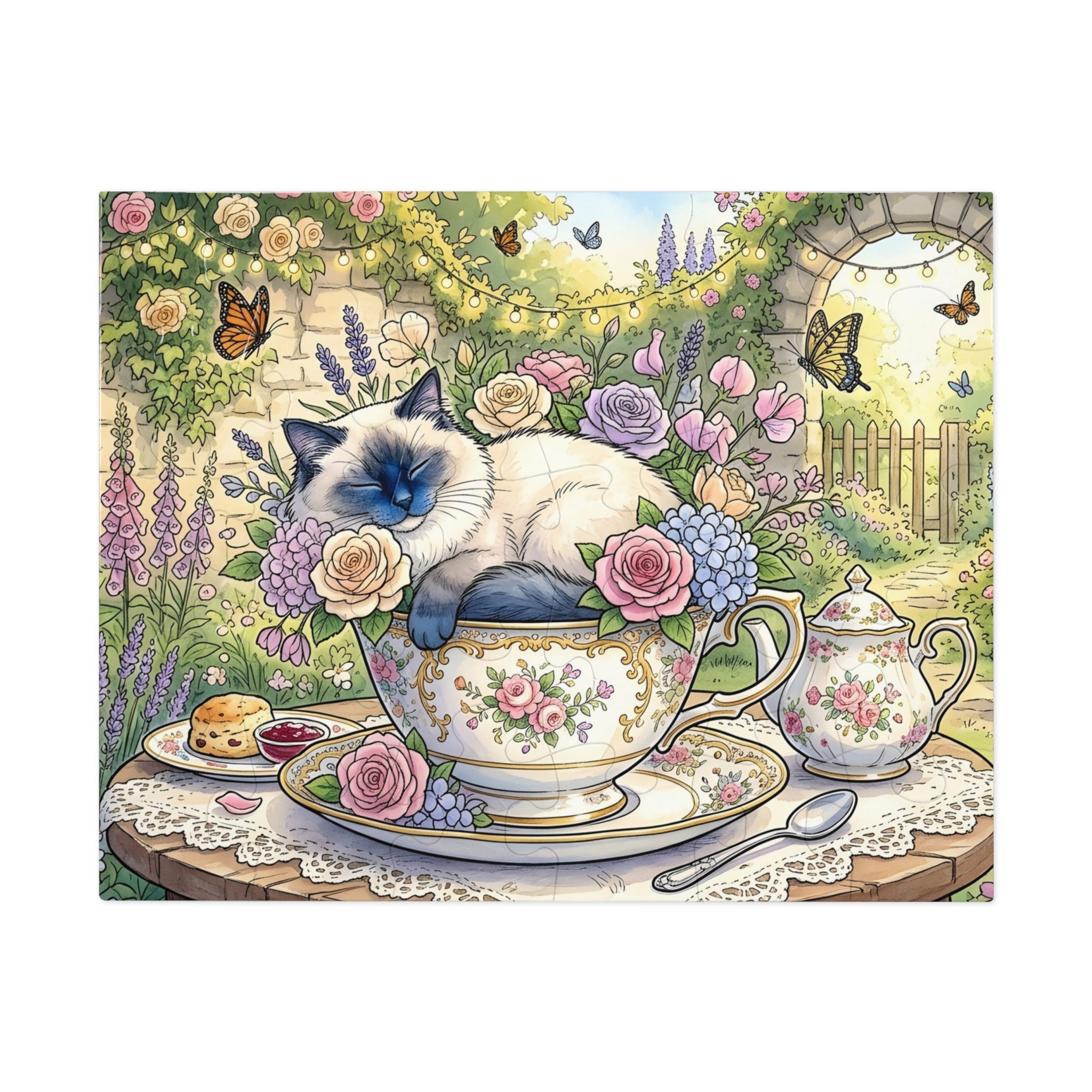 Blue Point Ragdoll Teacup Garden Party Jigsaw Puzzle
