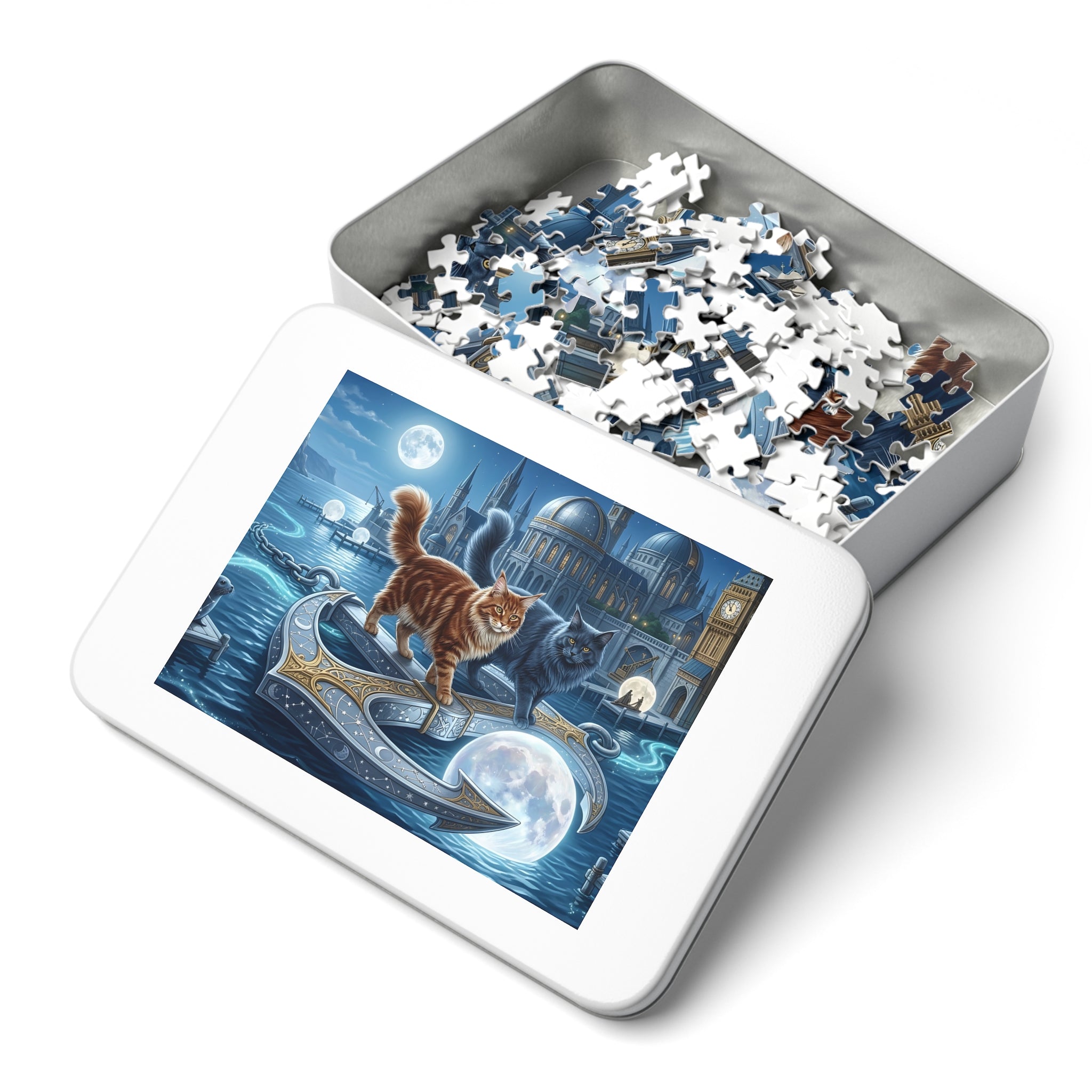 Maine Coon Cat Celestial Anchor Floating Moon Harbor Jigsaw Puzzle