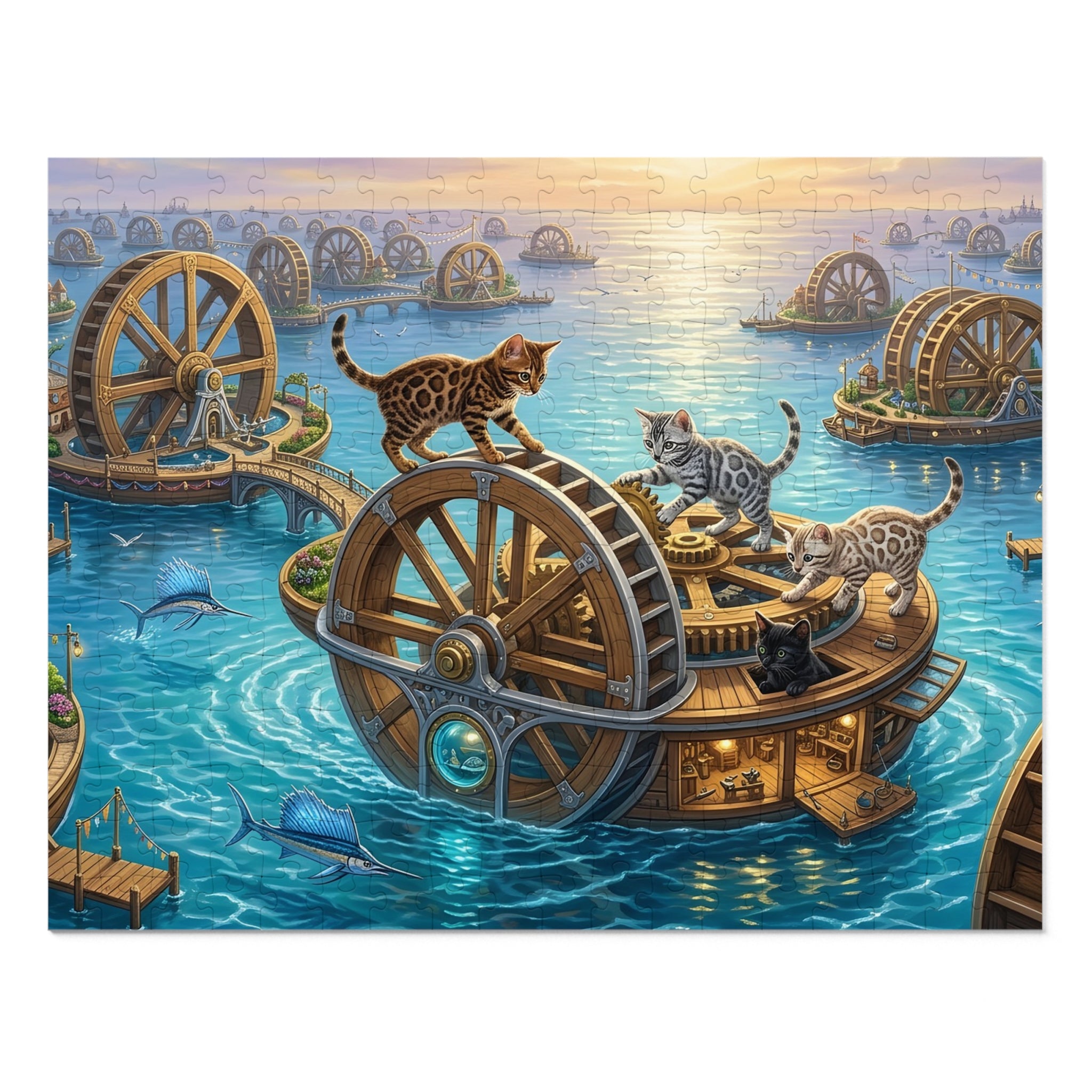 Bengal Kitten Ocean Waterwheel Workshop Jigsaw Puzzle