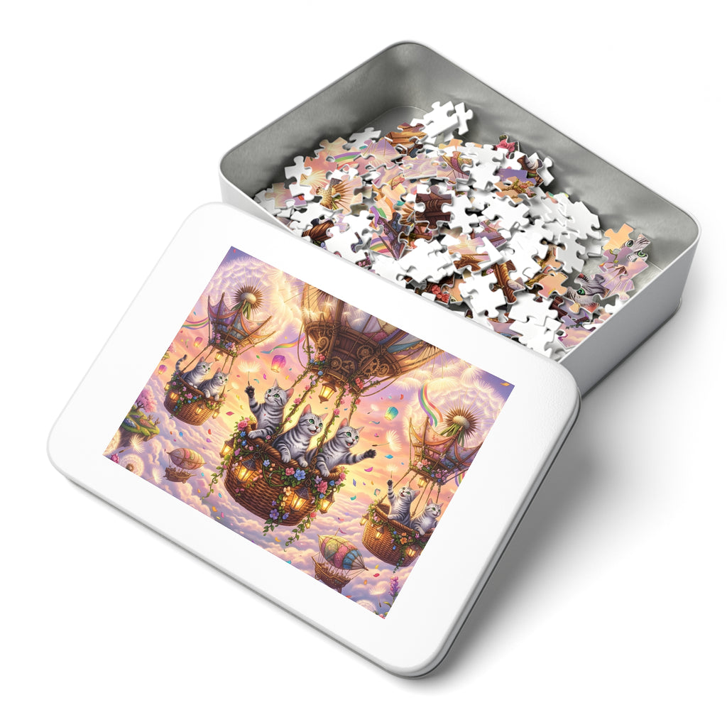 Silver Tabby American Shorthair Steampunk Clockwork Lotus Greenhouse Jigsaw Puzzle