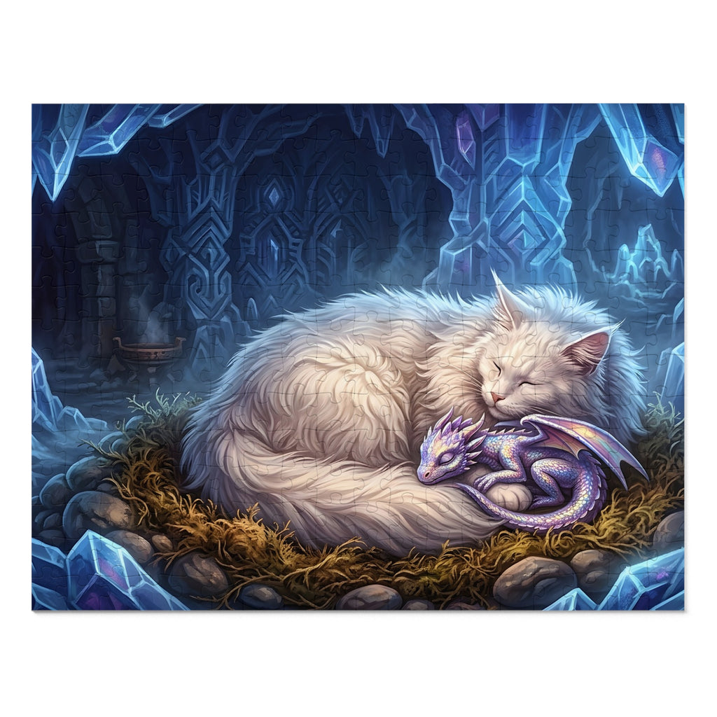 White Maine Coon Sleeping Baby Dragon Crystal Cave Jigsaw Puzzle