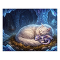 White Maine Coon Sleeping Baby Dragon Crystal Cave Jigsaw Puzzle