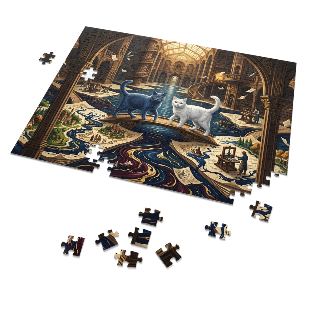 American Shorthair Cat Grand Library Map Bridge Printing Press Jigsaw Puzzle