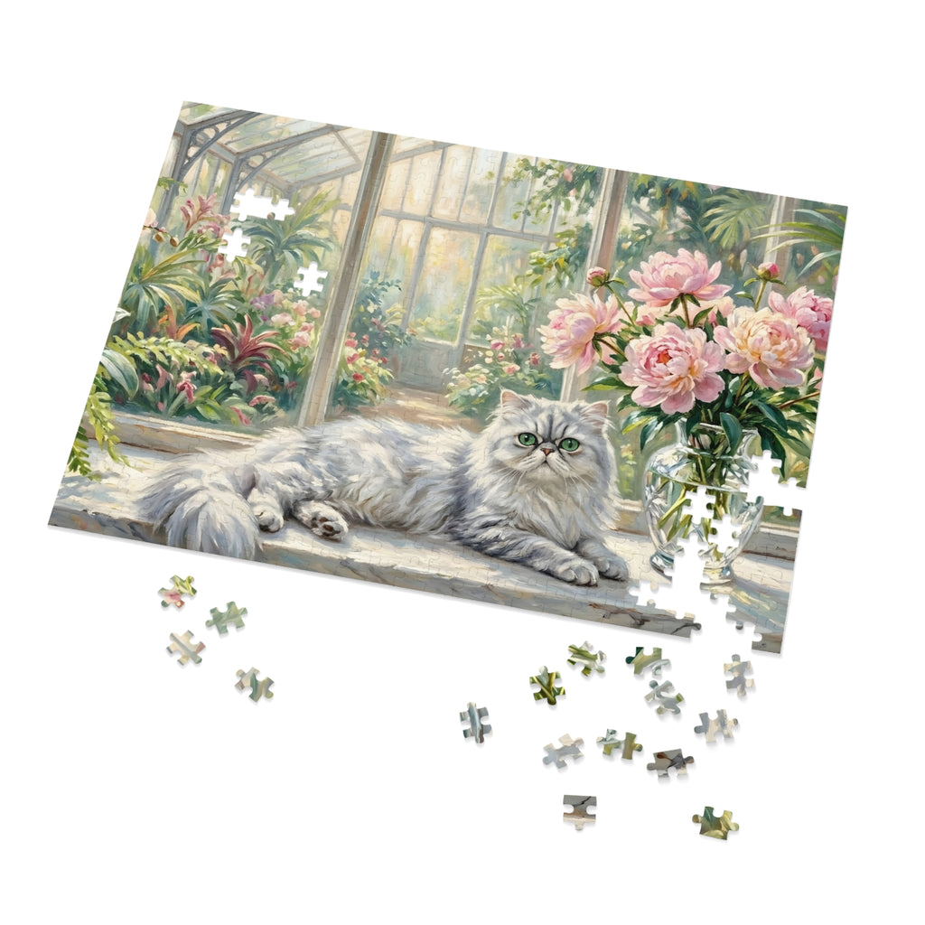 Silver Chinchilla Persian Greenhouse Peonies Jigsaw Puzzle