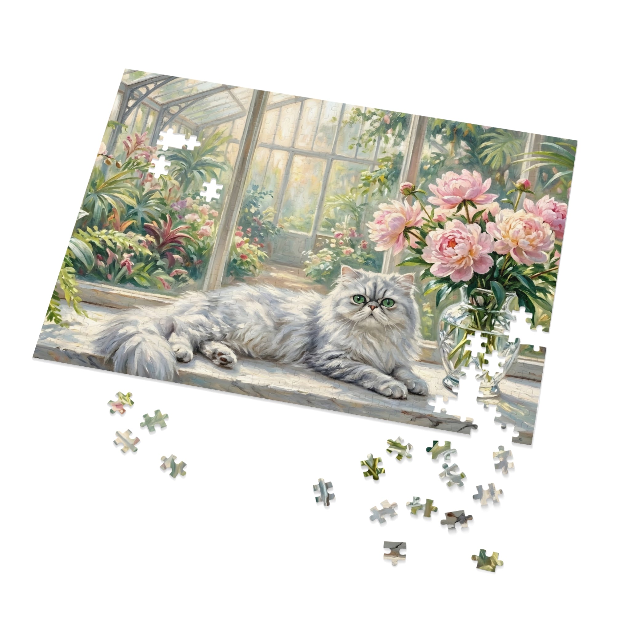 Silver Chinchilla Persian Greenhouse Peonies Jigsaw Puzzle