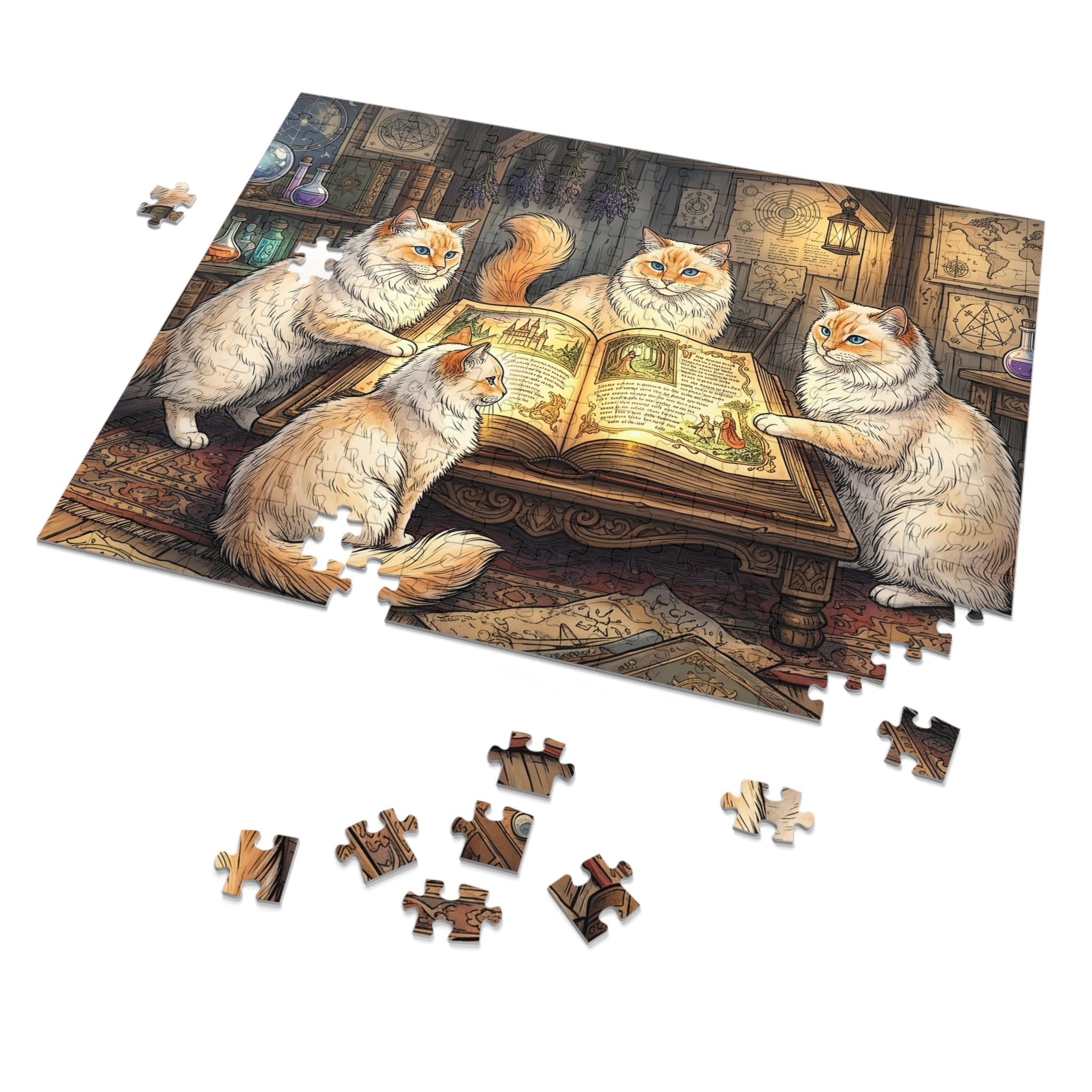 Flame Point Ragdoll Cats Spellbook Wizard Library Jigsaw Puzzle