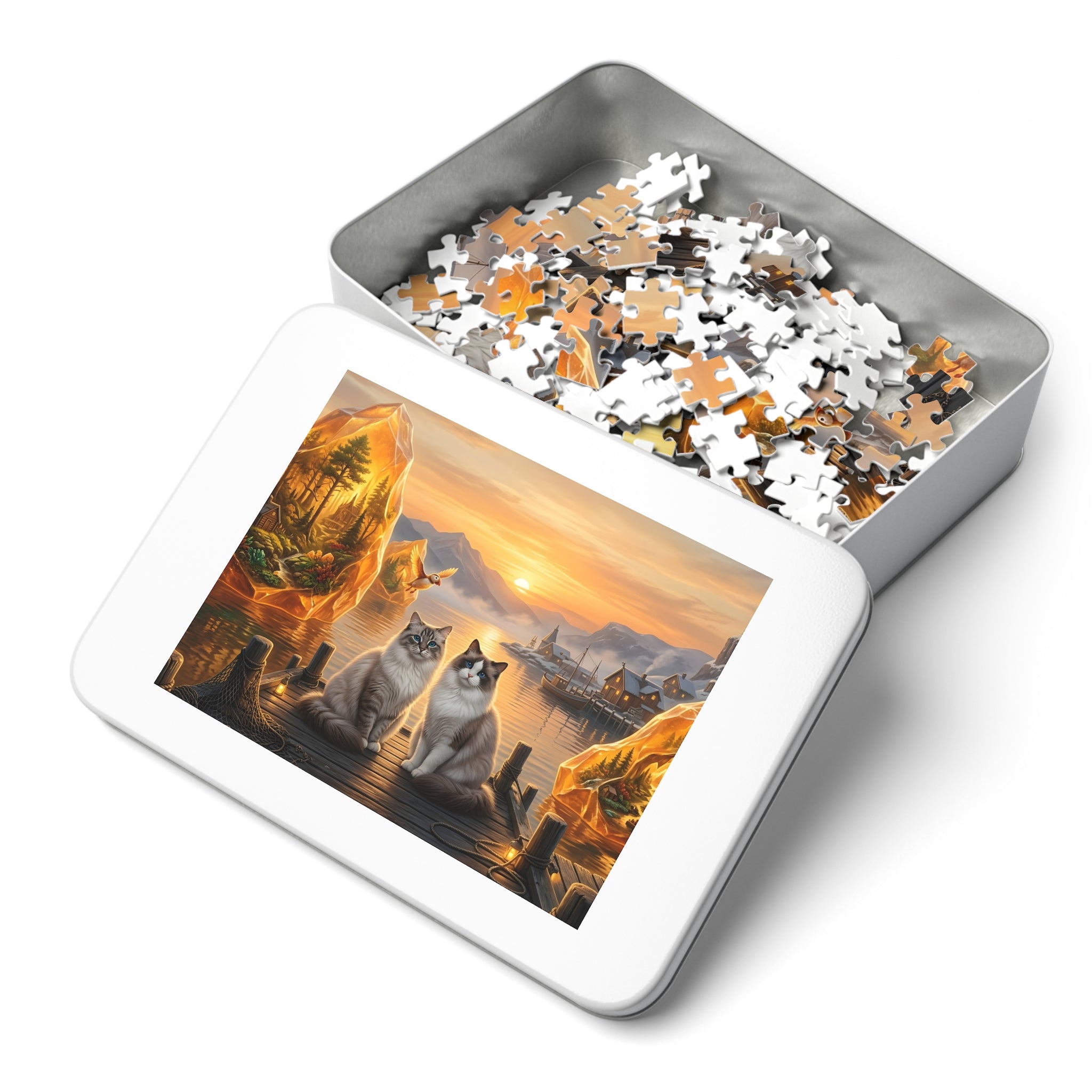 Ragdoll Cat Amber Crystal Harbor Sunset Dock Jigsaw Puzzle
