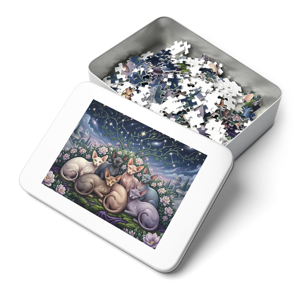 Sphynx Cat Celestial Constellation Night Garden Jigsaw Puzzle